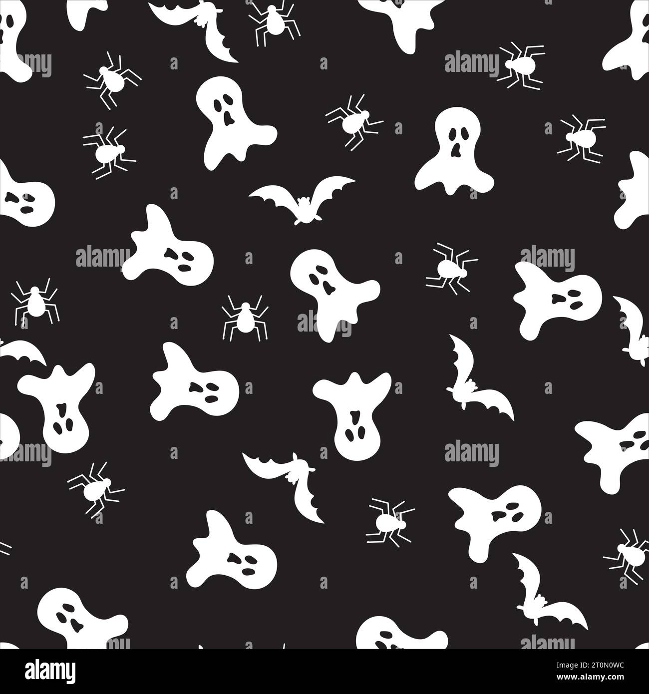 motif halloween sans couture avec fantôme, chauves-souris et araignée fond noir et blanc Illustration de Vecteur