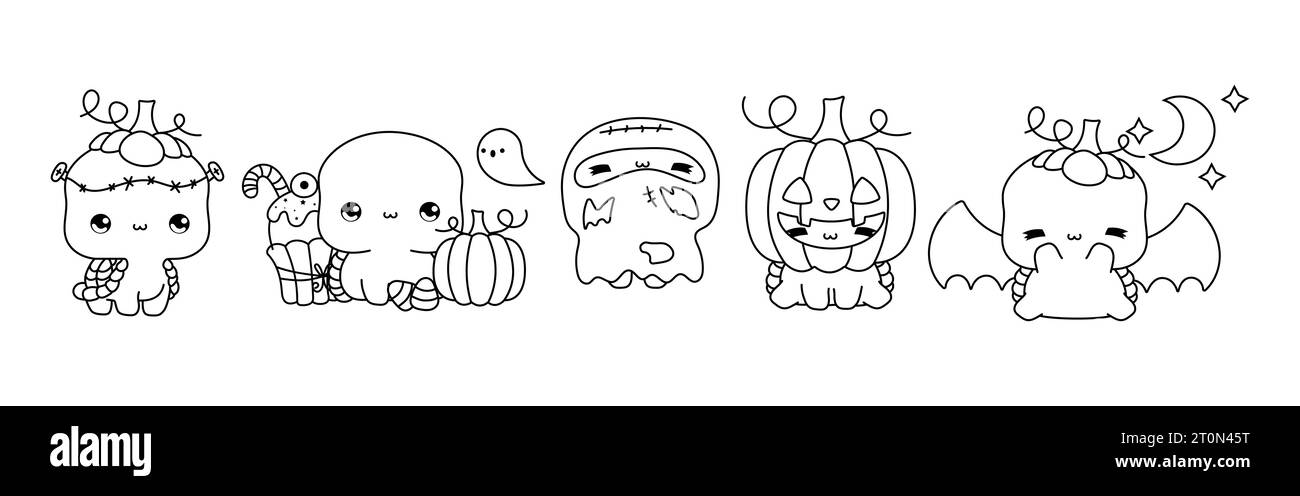 Collection de Vector Halloween Tortoise Outline. Ensemble de page de coloriage d'animal d'Halloween isolé Illustration de Vecteur