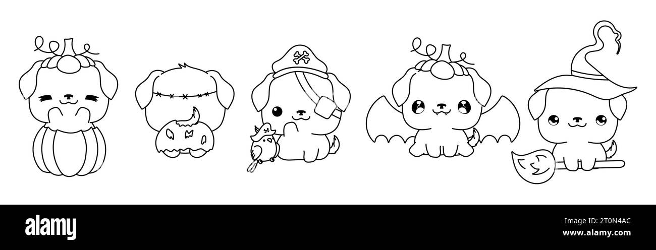 Collection de Vector Halloween Rottweiler Dog Outline. Ensemble de page de coloriage animal Halloween. Illustration de Vecteur