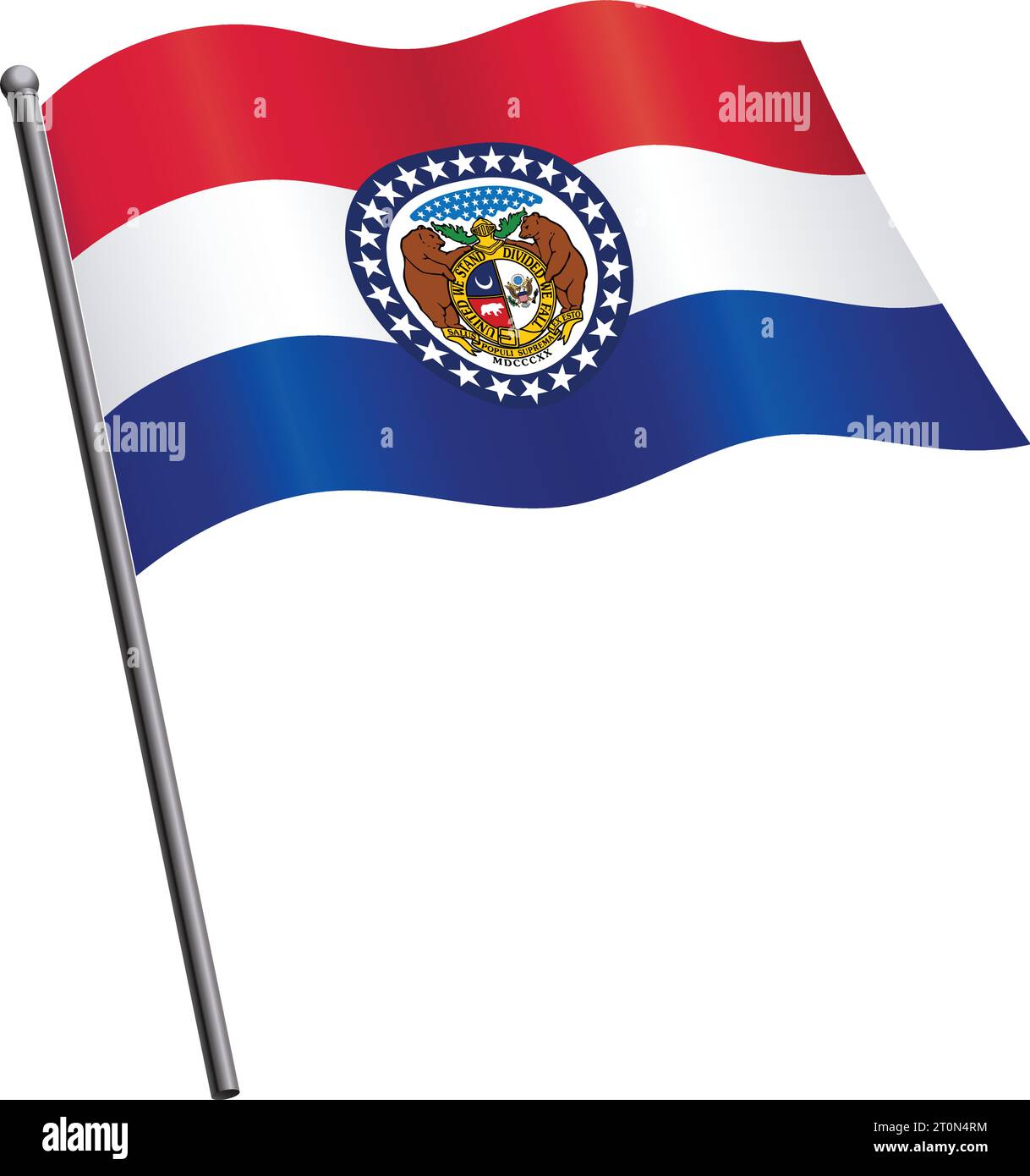 précis correct missouri mo state drapeau volant ondulant sur le vecteur de mât isolé sur fond blanc Illustration de Vecteur