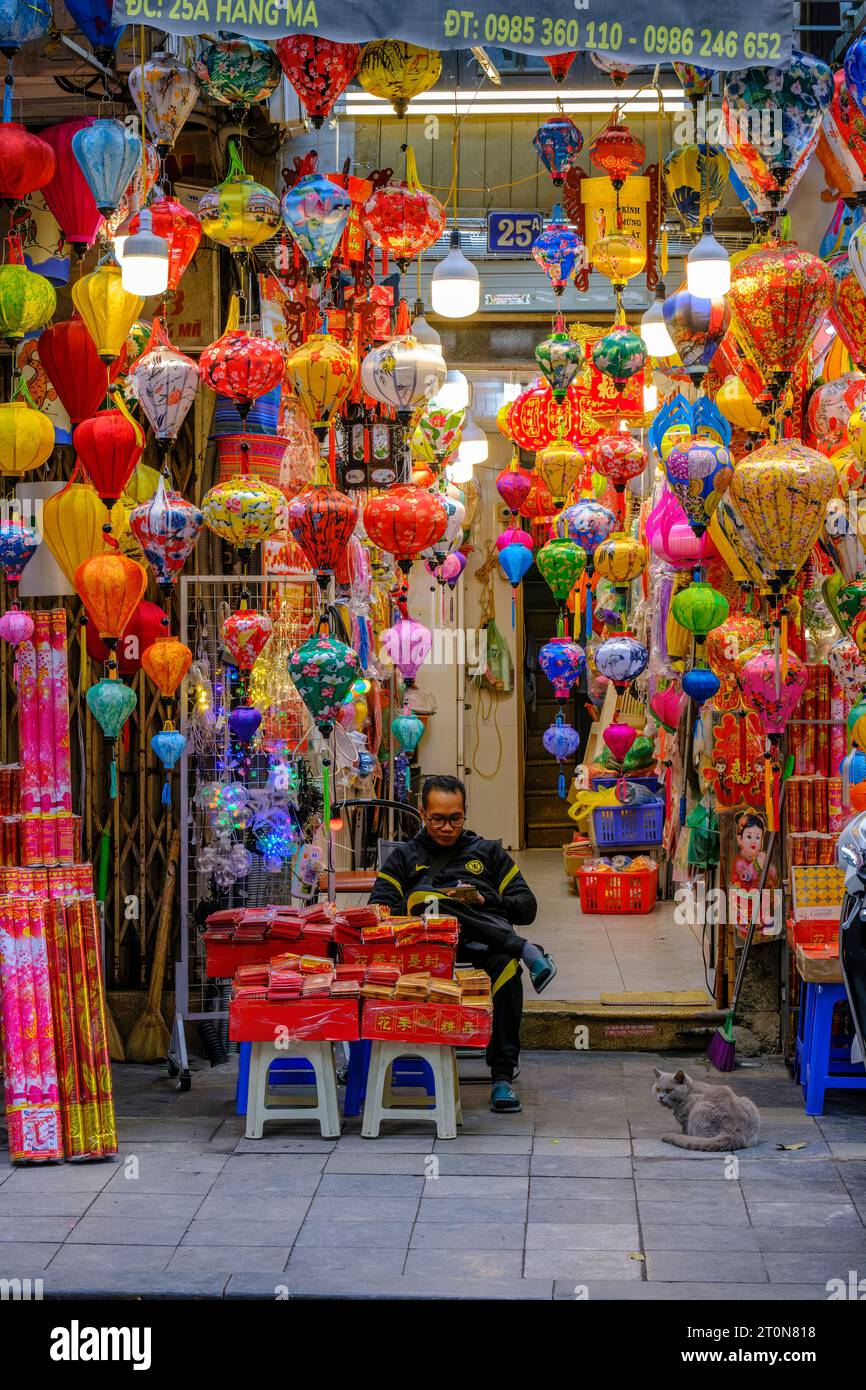 Hanoi, Vietnam. Hang Ma Shop vendant lanternes et décorations de fête. Banque D'Images