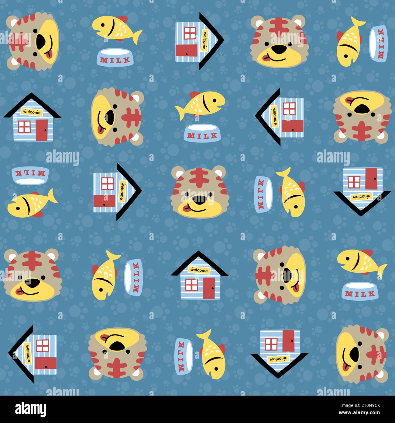motif transparent de dessin animé vectoriel de chaton mignon avec des éléments d'animaux de compagnie Illustration de Vecteur