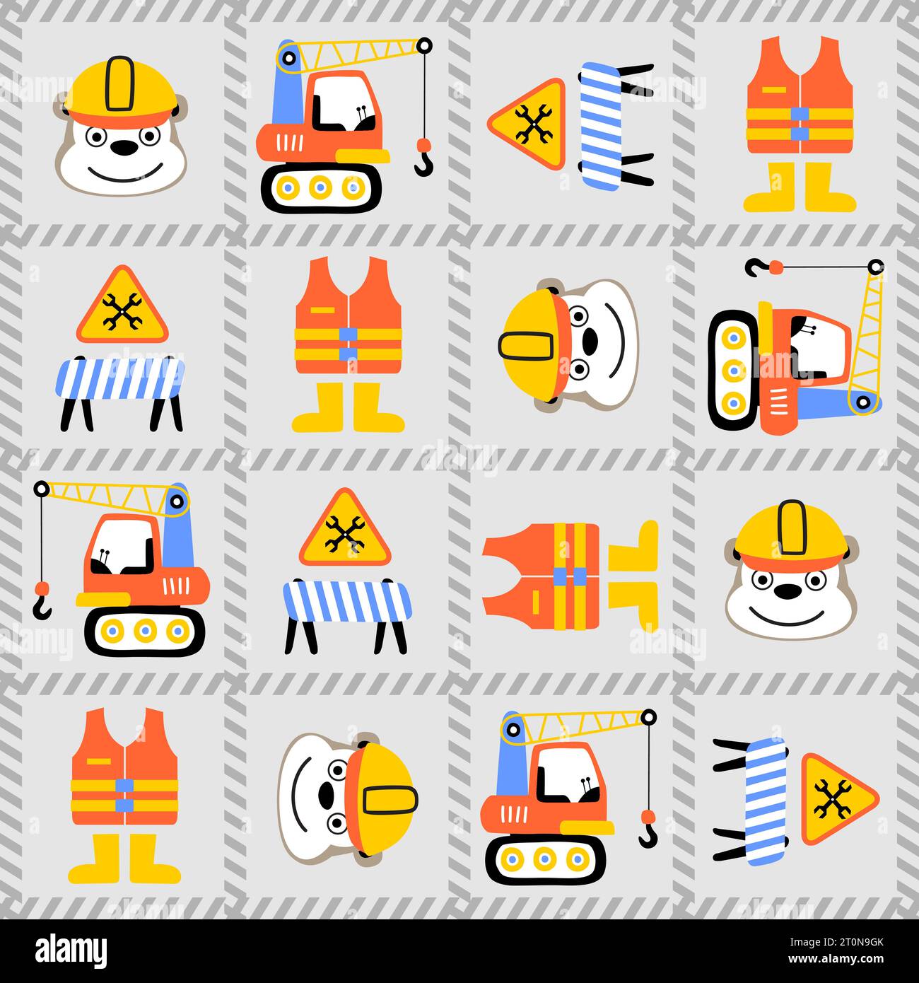 dessin animé vectoriel sans couture d'éléments de construction avec visage drôle de sourire de singe Illustration de Vecteur