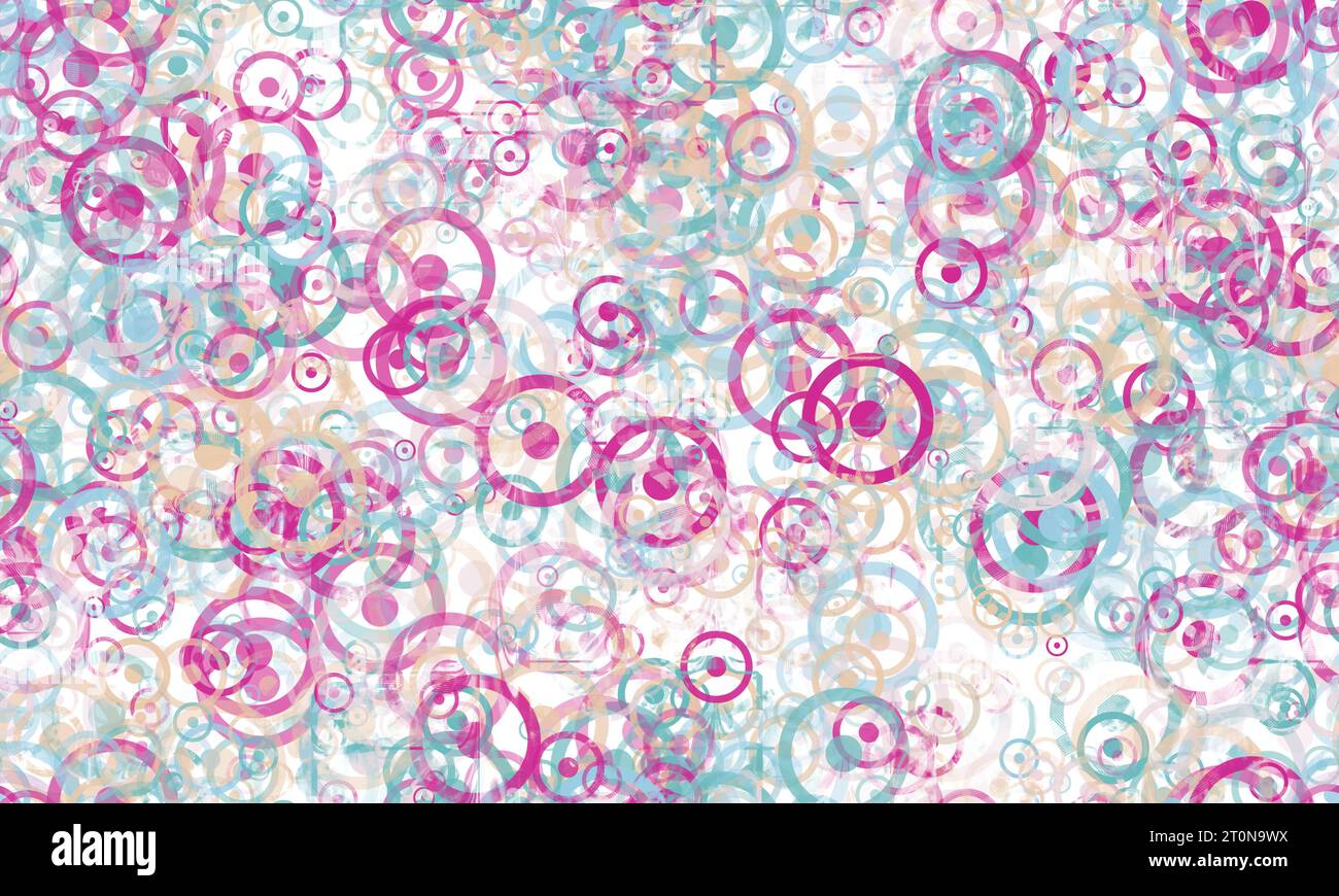 Motif de cercles aléatoires, couleurs magenta, bleu et beige sur le fond blanc. Seamless pattern.Astrological signe du soleil Banque D'Images