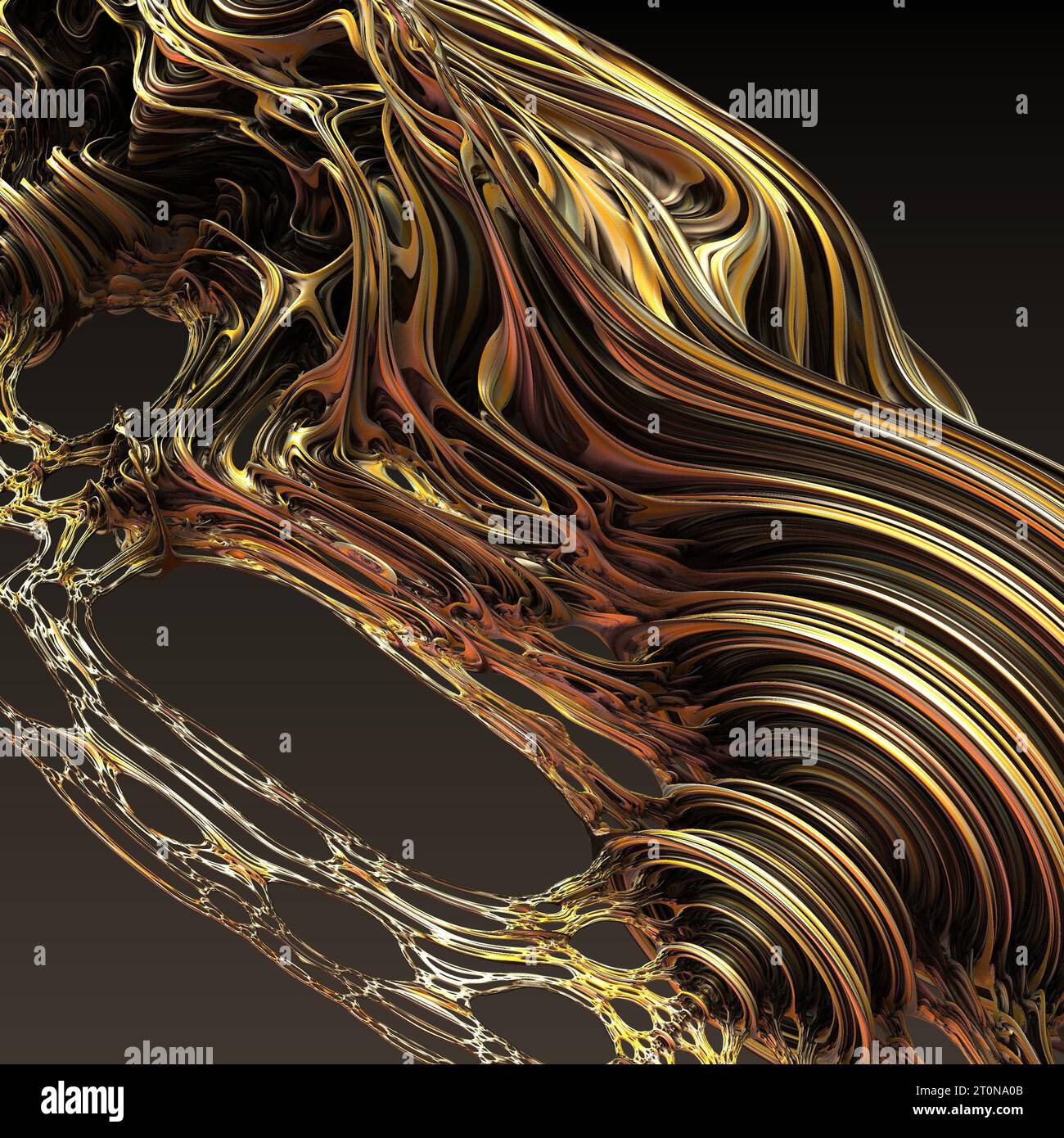 Objet 3d abstrait avec structure multicouche. Couleurs brunes et dorées. illustration 3d, rendu 3d. Banque D'Images