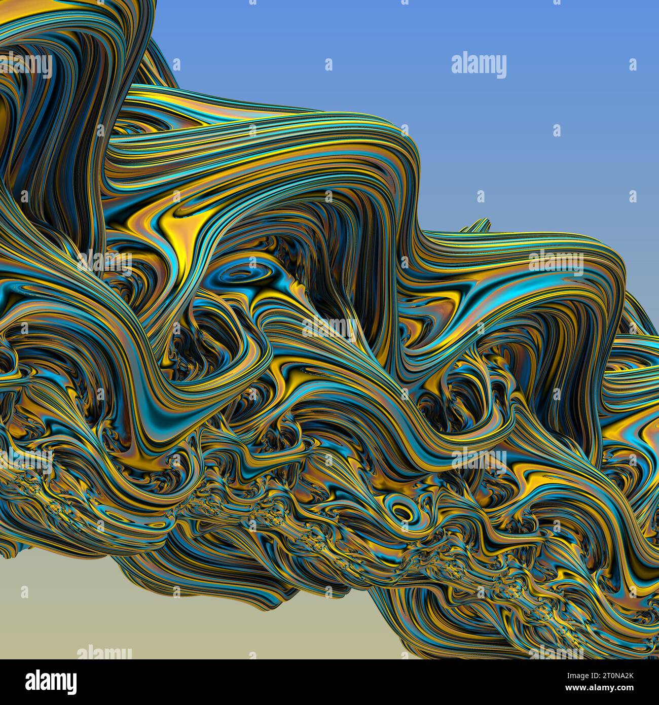 Objet ondulé abstrait 3d, couleurs jaune et bleu. illustration 3d, rendu 3d. Banque D'Images