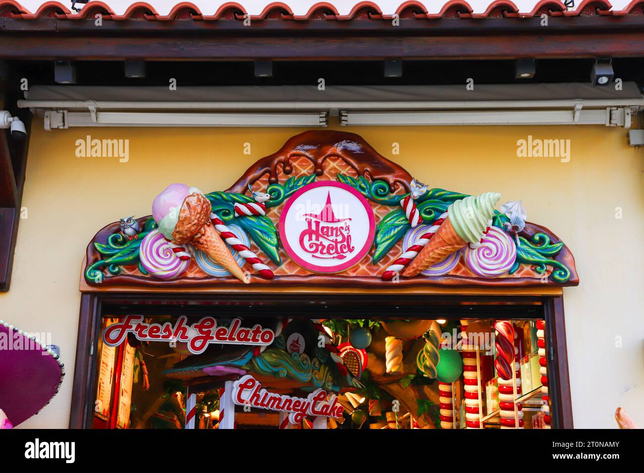 Hans et Gretel desserts boutique de la chaîne de bonbons avant à Rhodes ville, vieille ville Banque D'Images