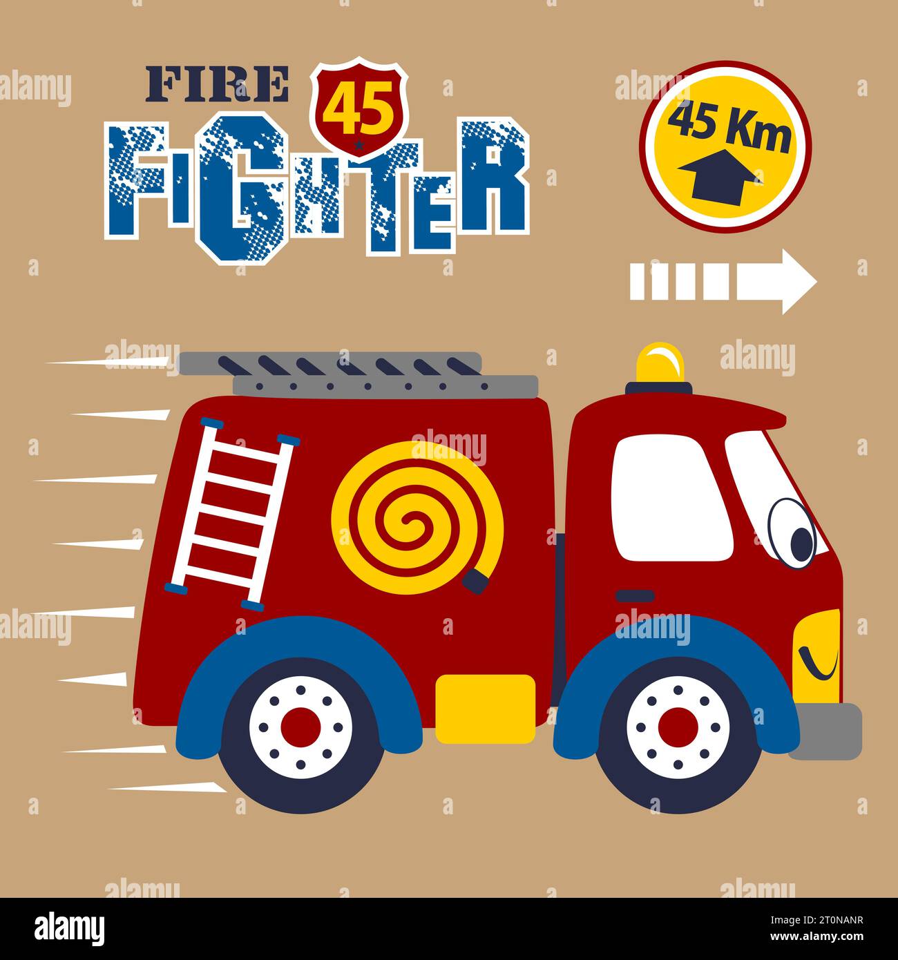 camion de pompiers drôle, illustration de dessin animé vectoriel Illustration de Vecteur