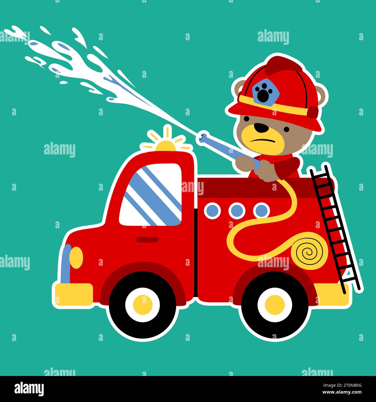 dessin animé de vecteur d'ours drôle sur camion de pompiers pulvérisant de l'eau Illustration de Vecteur