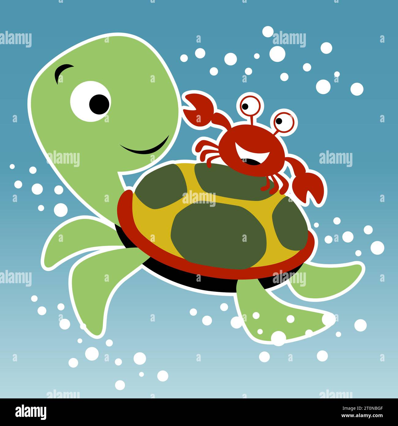 Vecteur de dessin animé de tortue drôle avec crabe sous-marin Illustration de Vecteur
