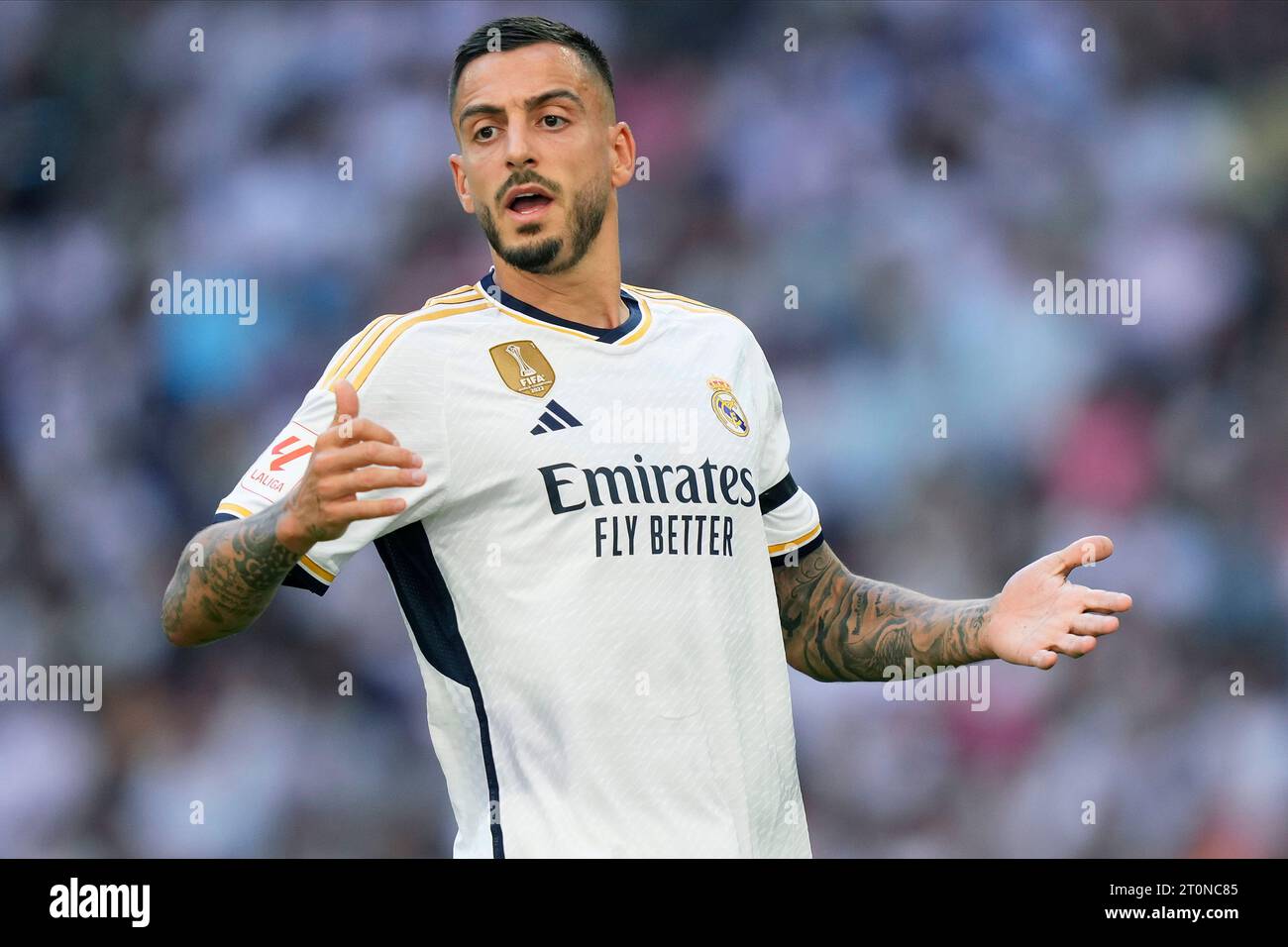 Jose Luis Mato, Joselu du Real Madrid CF lors du match de la Liga entre le Real Madrid et le CA Osasuna a joué au stade Santiago Bernabeu le 7 octobre 2023 à Madrid, Espagne. (Photo Cesar Cebolla / PRESSINPHOTO) Banque D'Images