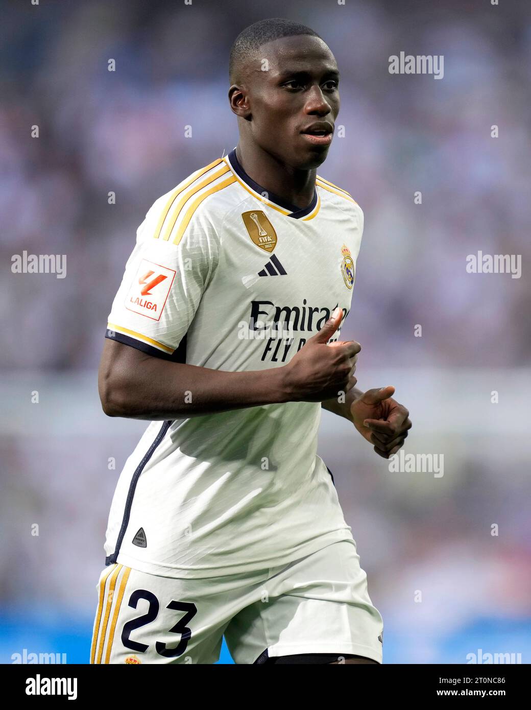 Ferland Mendy du Real Madrid CF lors du match de Liga entre le Real Madrid et le CA Osasuna a joué au stade Santiago Bernabeu le 7 octobre 2023 à Madrid, Espagne. (Photo Cesar Cebolla / PRESSINPHOTO) Banque D'Images
