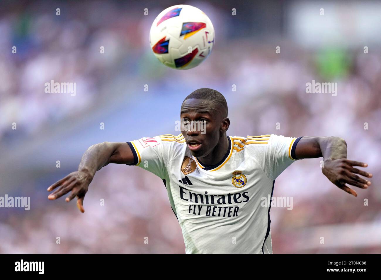 Madrid, Espagne. 07 octobre 2023. Ferland Mendy du Real Madrid CF lors du match de Liga entre le Real Madrid et le CA Osasuna a joué au stade Santiago Bernabeu le 7 octobre 2023 à Madrid, Espagne. (Photo de Cesar Cebolla/PRESSINPHOTO) crédit : PRESSINPHOTO SPORTS AGENCY/Alamy Live News Banque D'Images