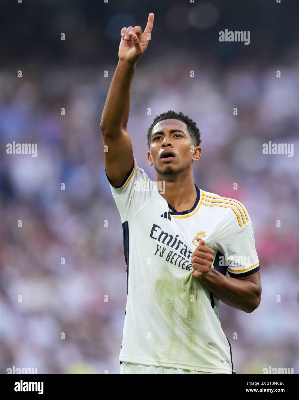 Jude Bellingham du Real Madrid CF lors du match de Liga entre le Real Madrid et le CA Osasuna a joué au stade Santiago Bernabeu le 7 octobre 2023 à Madrid, Espagne. (Photo Cesar Cebolla / PRESSINPHOTO) Banque D'Images