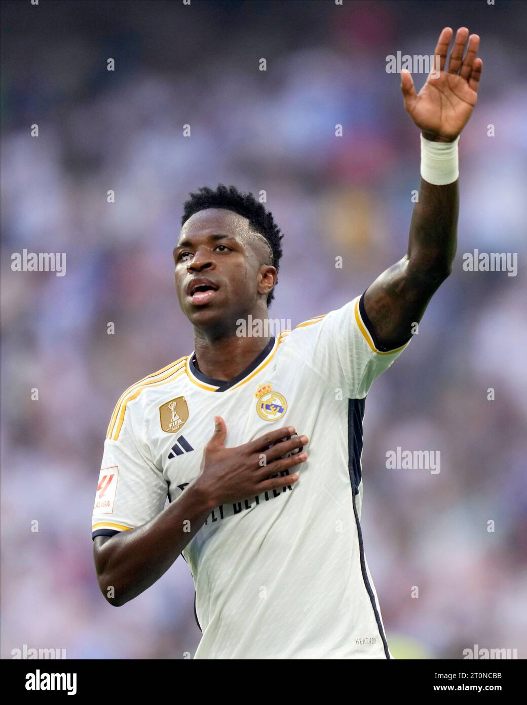 Vinicius Junior du Real Madrid CF lors du match de Liga entre le Real Madrid et le CA Osasuna a joué au stade Santiago Bernabeu le 7 octobre 2023 à Madrid, Espagne. (Photo Cesar Cebolla / PRESSINPHOTO) Banque D'Images