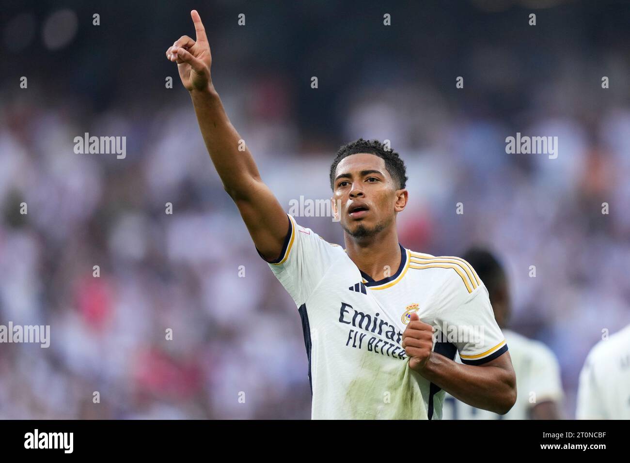 Jude Bellingham du Real Madrid CF lors du match de Liga entre le Real Madrid et le CA Osasuna a joué au stade Santiago Bernabeu le 7 octobre 2023 à Madrid, Espagne. (Photo Cesar Cebolla / PRESSINPHOTO) Banque D'Images