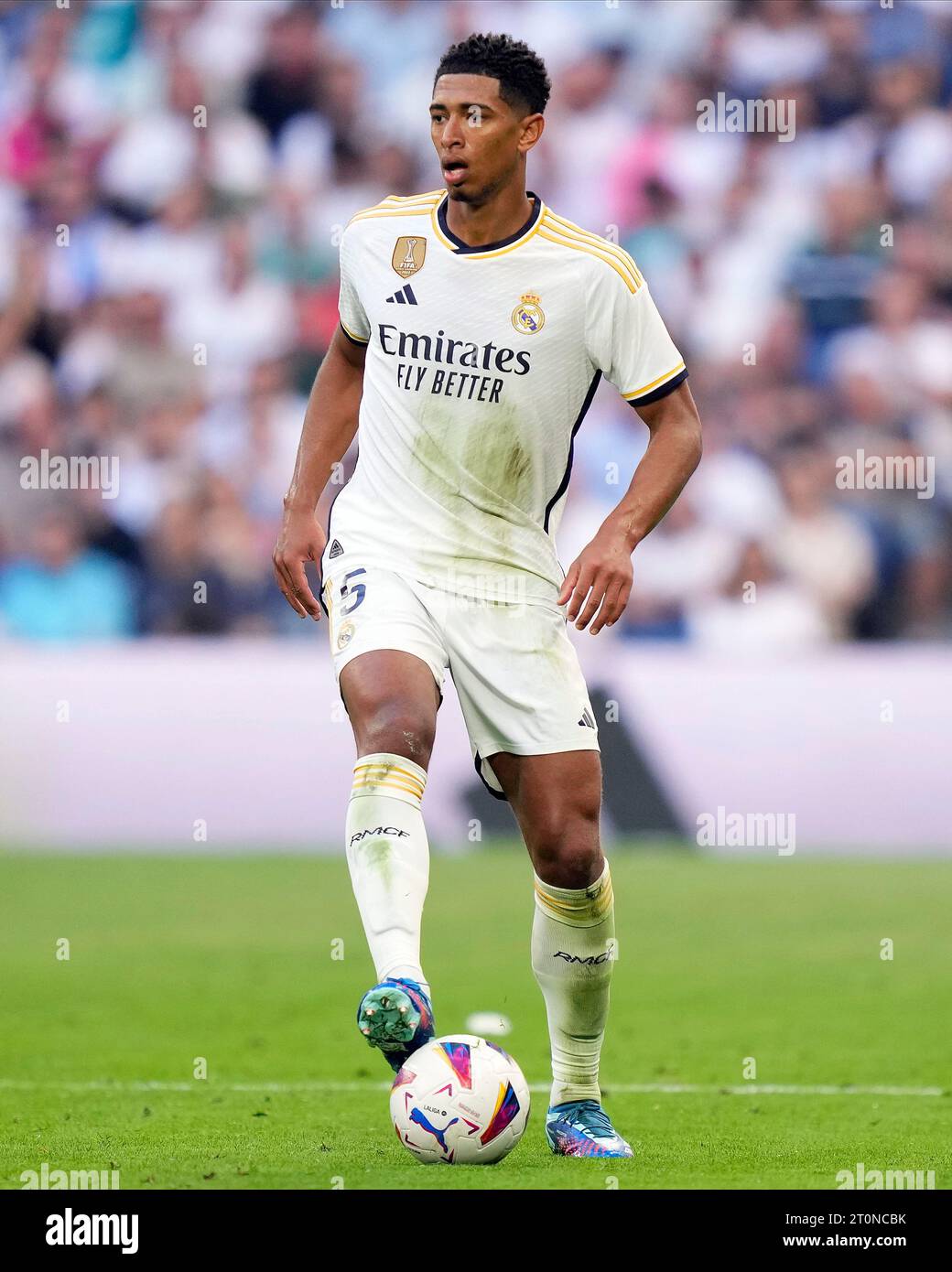 Jude Bellingham du Real Madrid CF lors du match de Liga entre le Real Madrid et le CA Osasuna a joué au stade Santiago Bernabeu le 7 octobre 2023 à Madrid, Espagne. (Photo Cesar Cebolla / PRESSINPHOTO) Banque D'Images