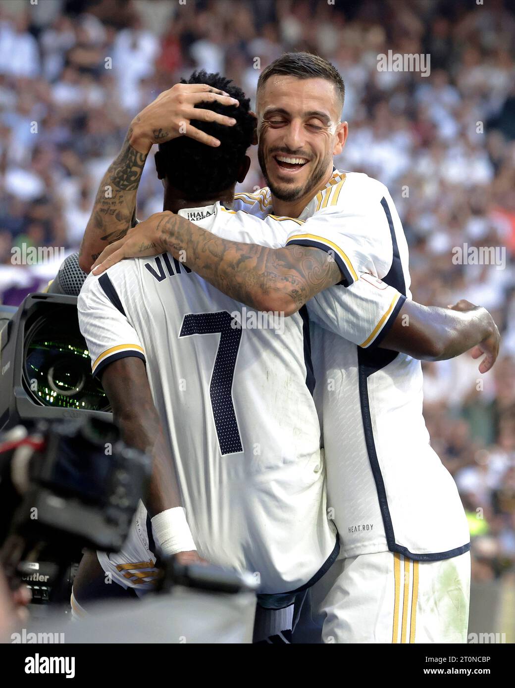 Vinicius Junior du Real Madrid CF lors du match de Liga entre le Real Madrid et le CA Osasuna a joué au stade Santiago Bernabeu le 7 octobre 2023 à Madrid, Espagne. (Photo Cesar Cebolla / PRESSINPHOTO) Banque D'Images