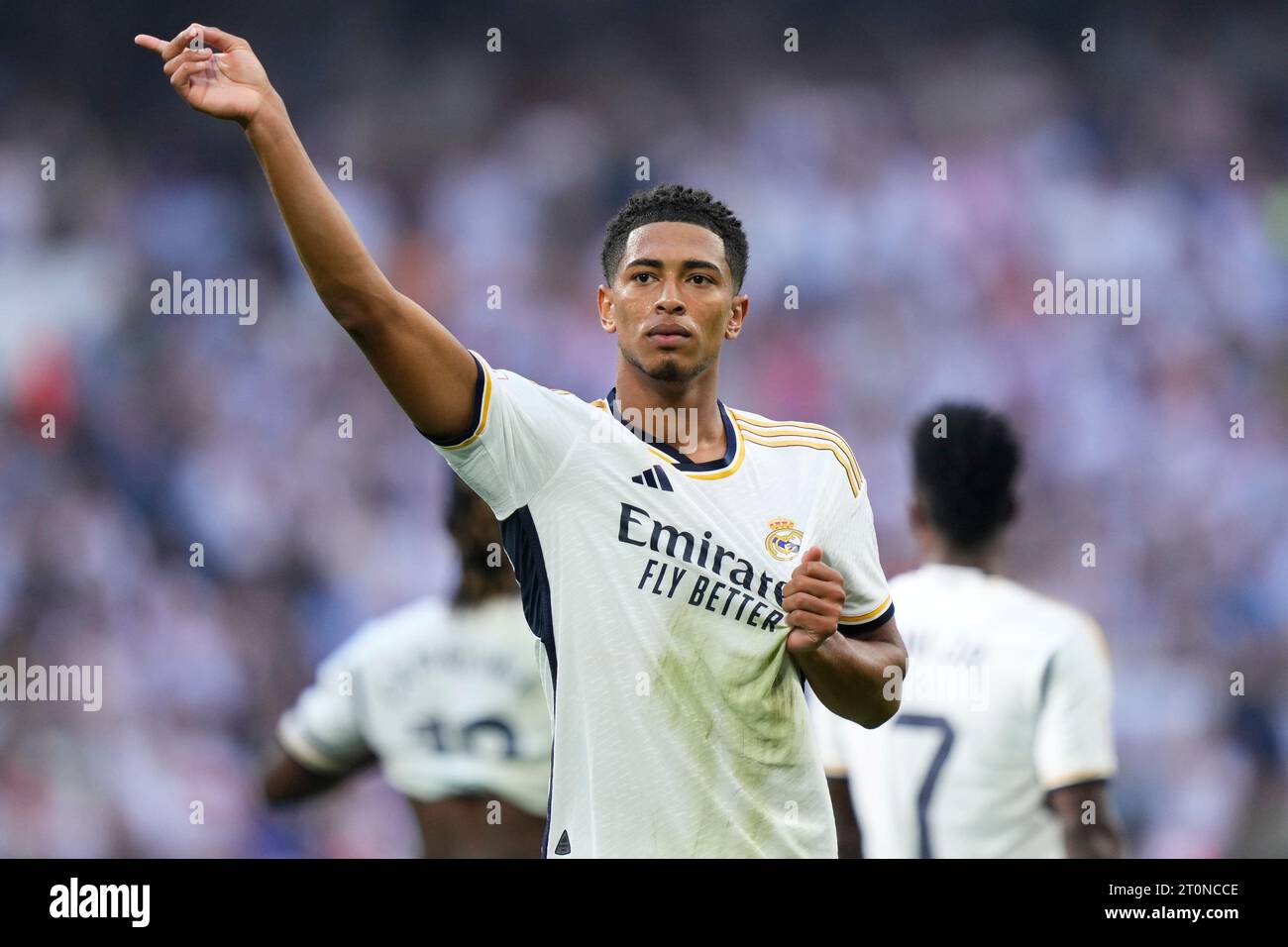 Jude Bellingham du Real Madrid CF lors du match de Liga entre le Real Madrid et le CA Osasuna a joué au stade Santiago Bernabeu le 7 octobre 2023 à Madrid, Espagne. (Photo Cesar Cebolla / PRESSINPHOTO) Banque D'Images