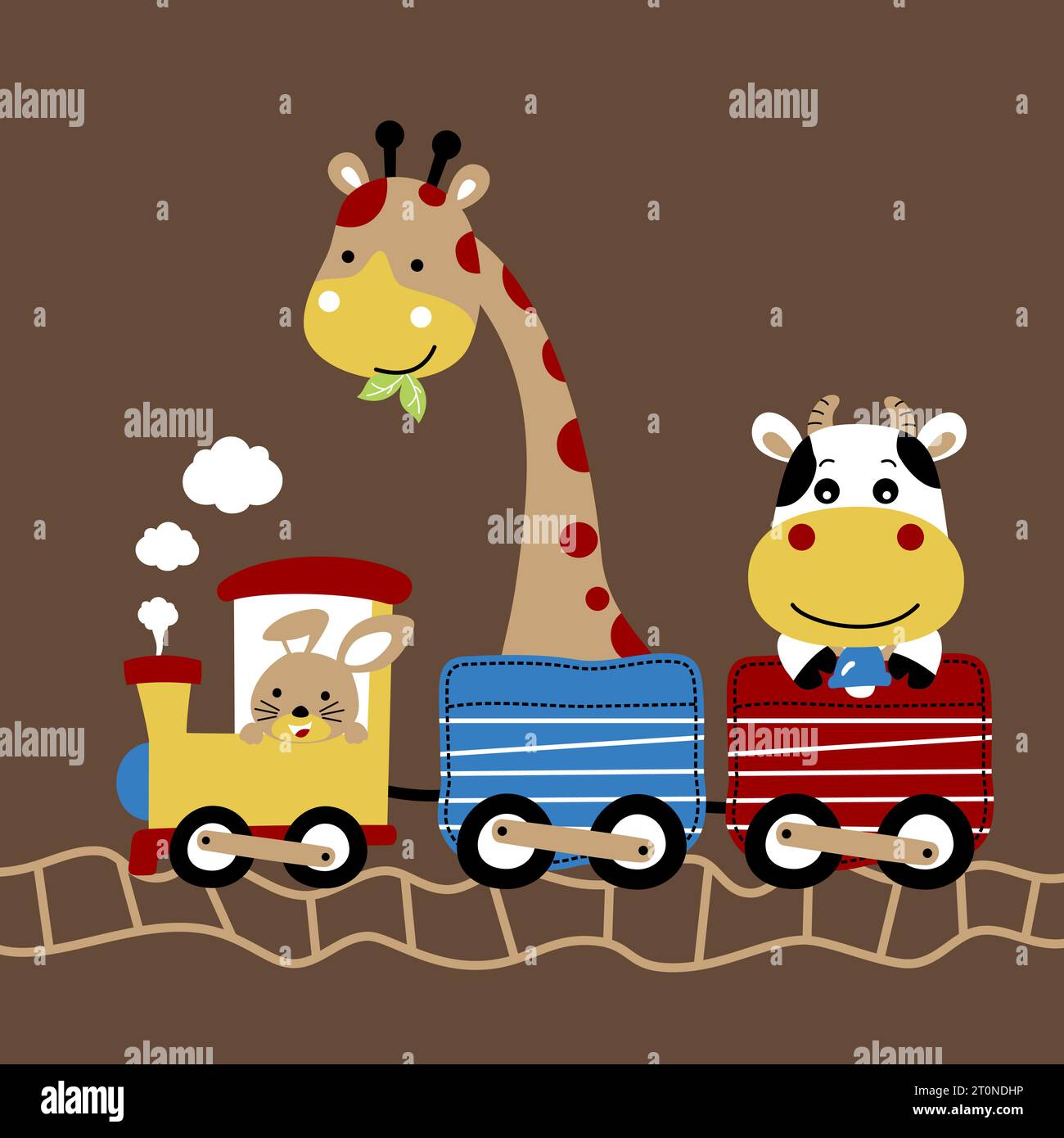 animaux mignons sur le train à vapeur, illustration de dessin animé vectoriel Illustration de Vecteur