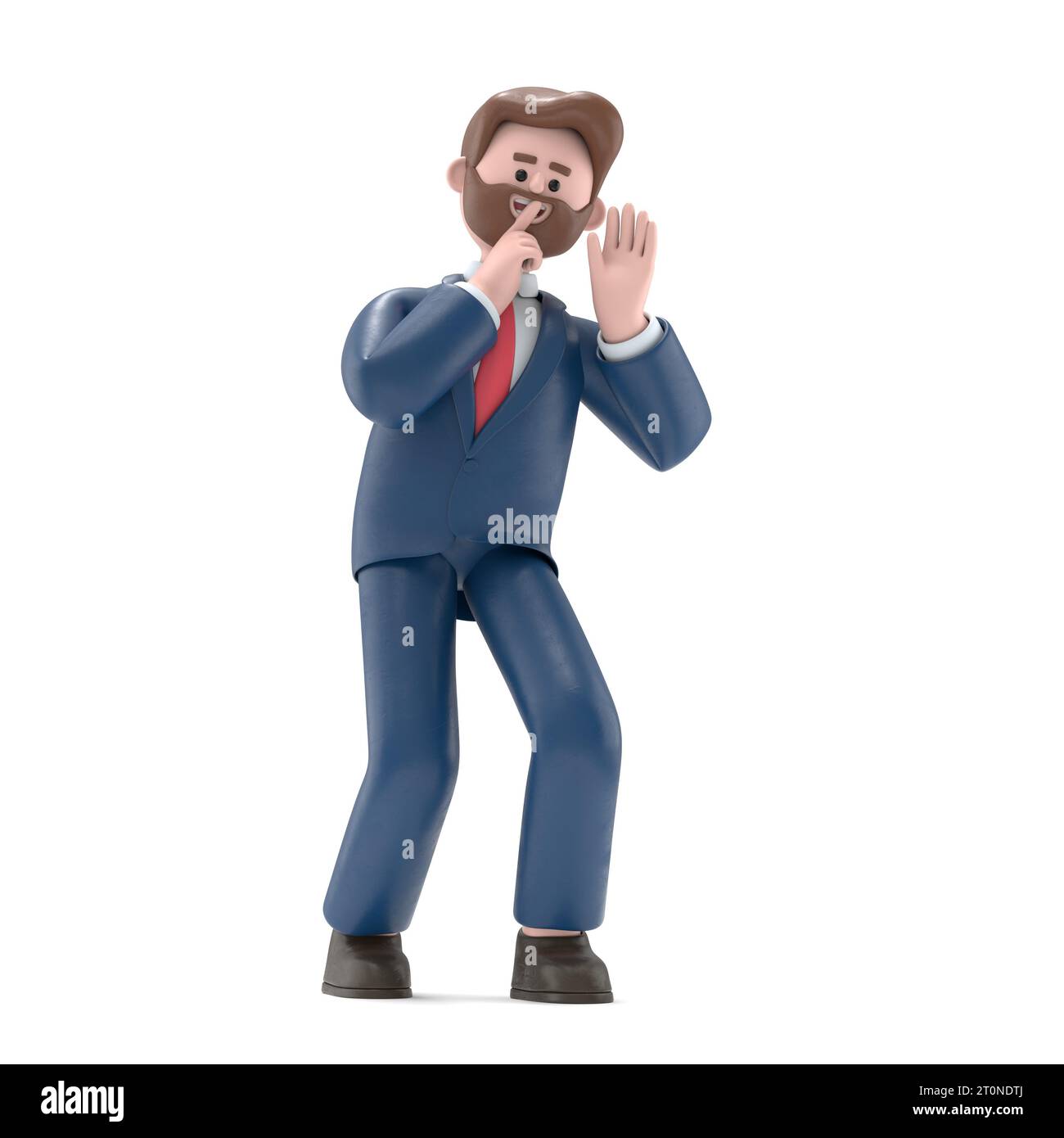 Illustration 3D de l'homme d'affaires américain Bob dans une posture d'espionnage. Image 3d.rendu 3D sur fond blanc. Banque D'Images