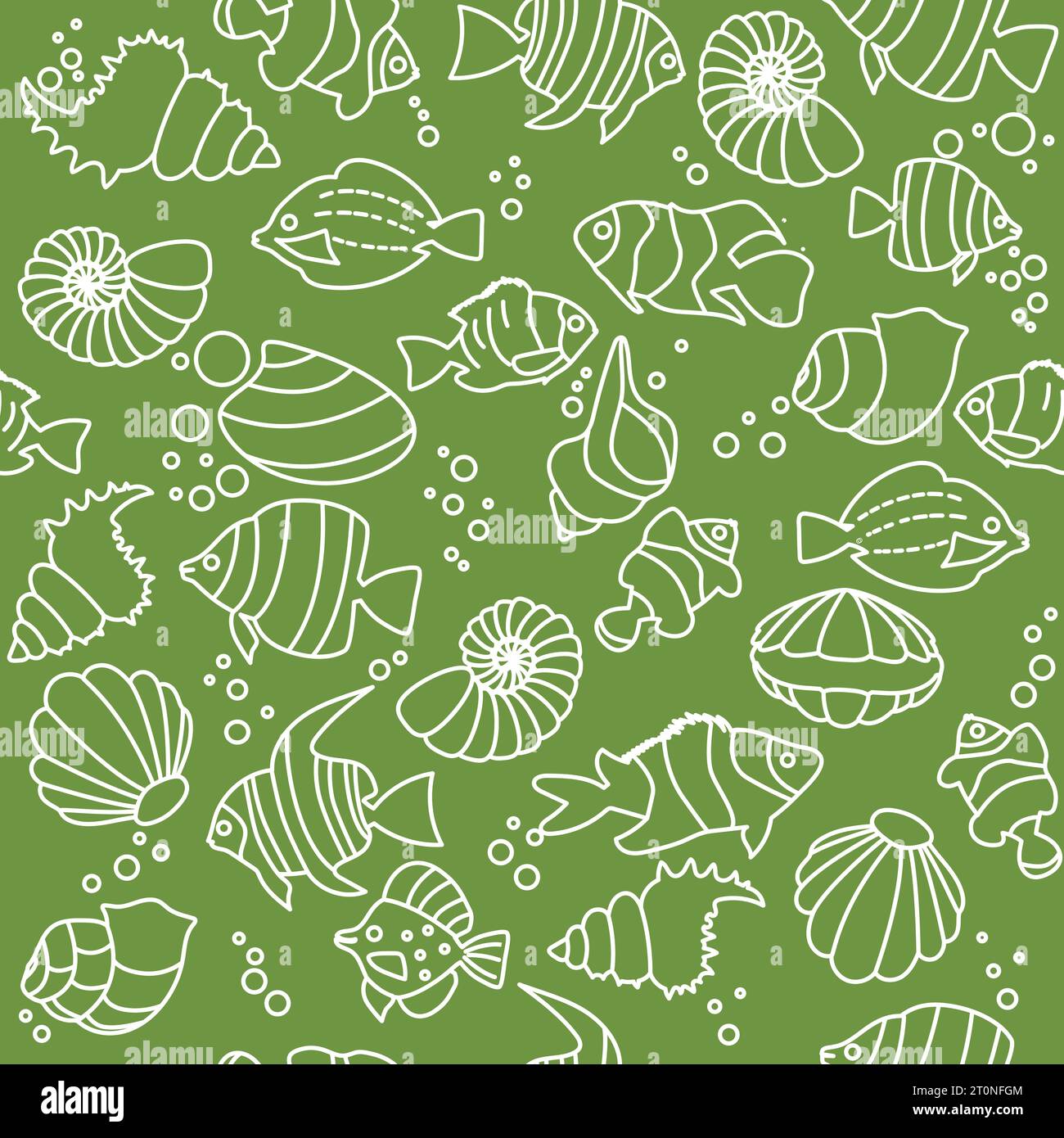 Seamless pattern Tropical poissons, Seashell Lineart style. Mignons ...