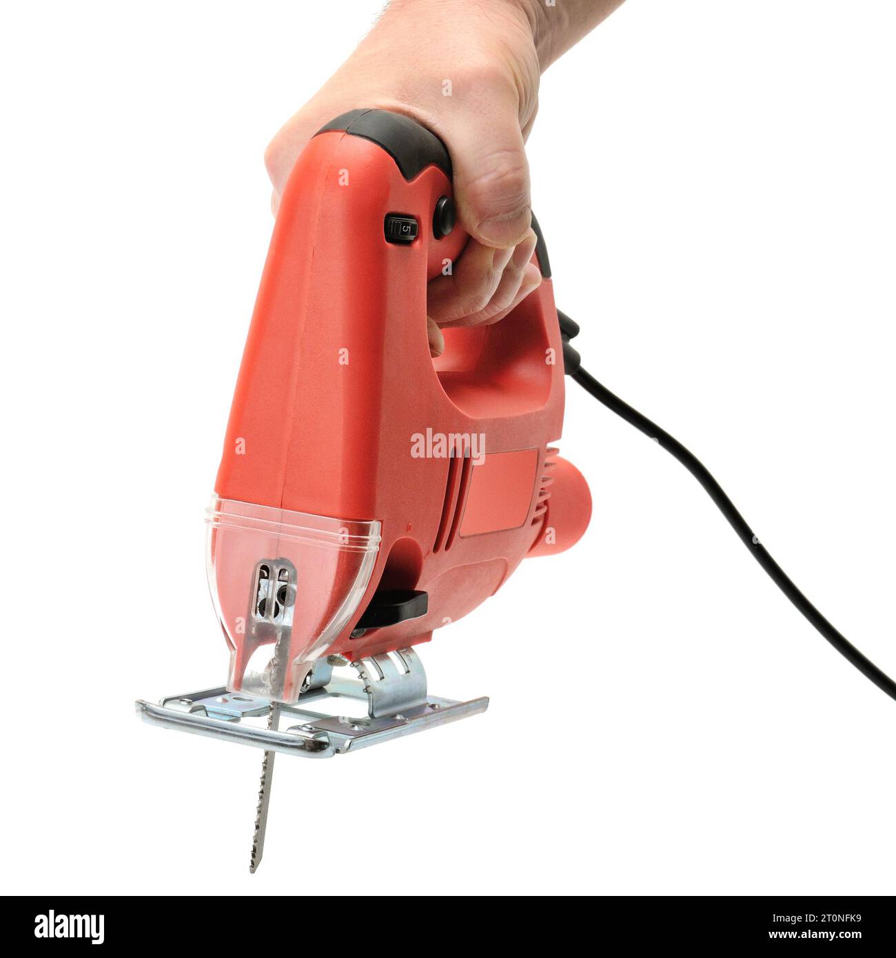 Scie à Frette électrique isolée sur blanc Banque D'Images