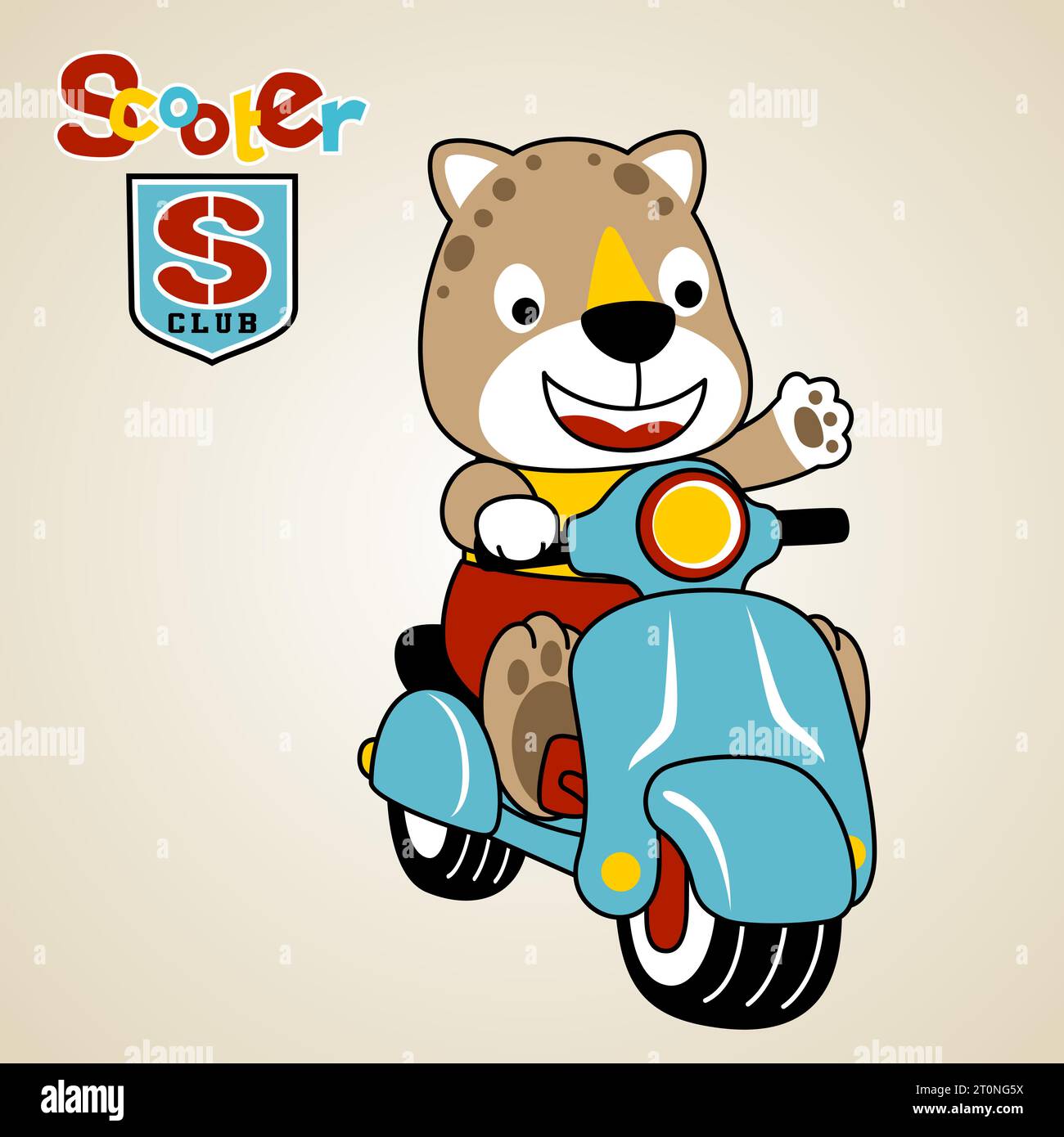 scooter d'équitation mignon léopard, illustration de dessin animé vectoriel Illustration de Vecteur