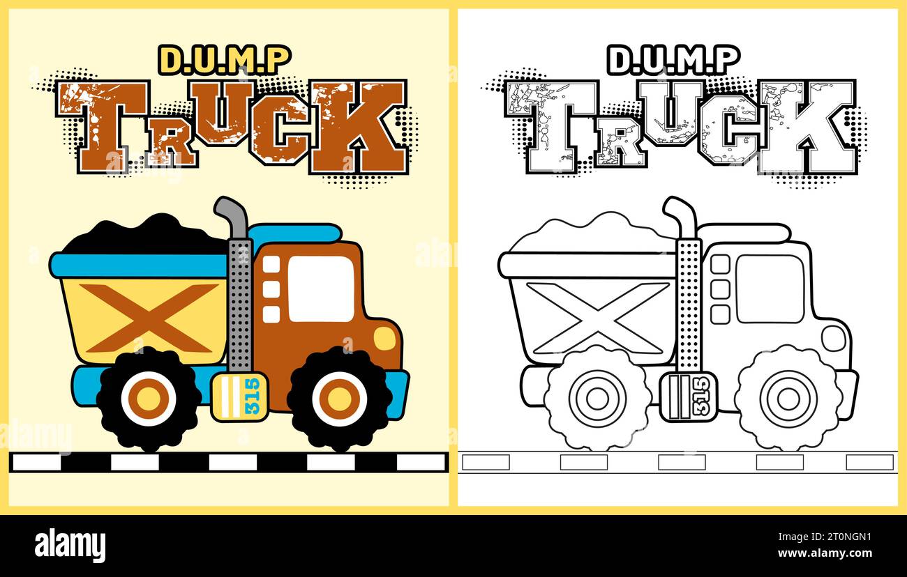 dessin animé vectoriel de camion à benne basculante, coloriage ou livre Illustration de Vecteur