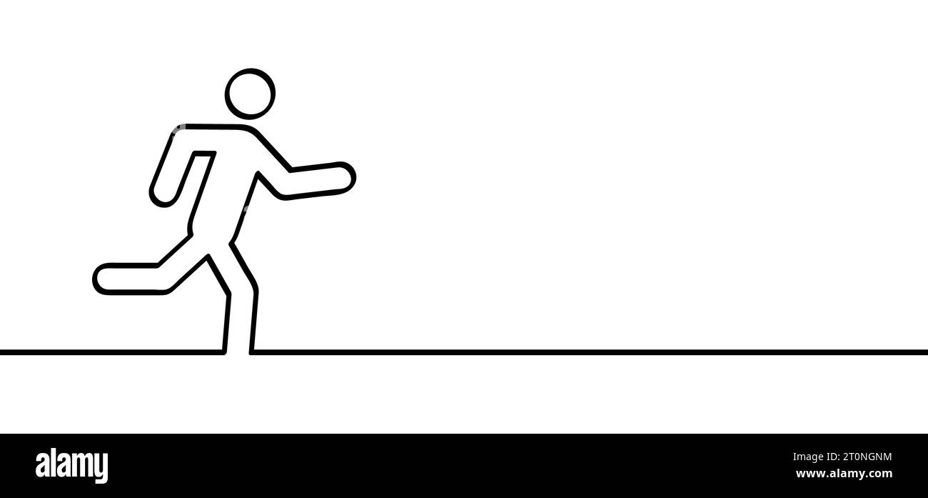 Icône de ligne de course d'homme d'affaires de dessin animé. Rapide, pressé, en retard pour le travail ou l'école. Signe de personne en cours d'exécution. Pour être laté. dessin animé courant stickman ou course bâton f Banque D'Images