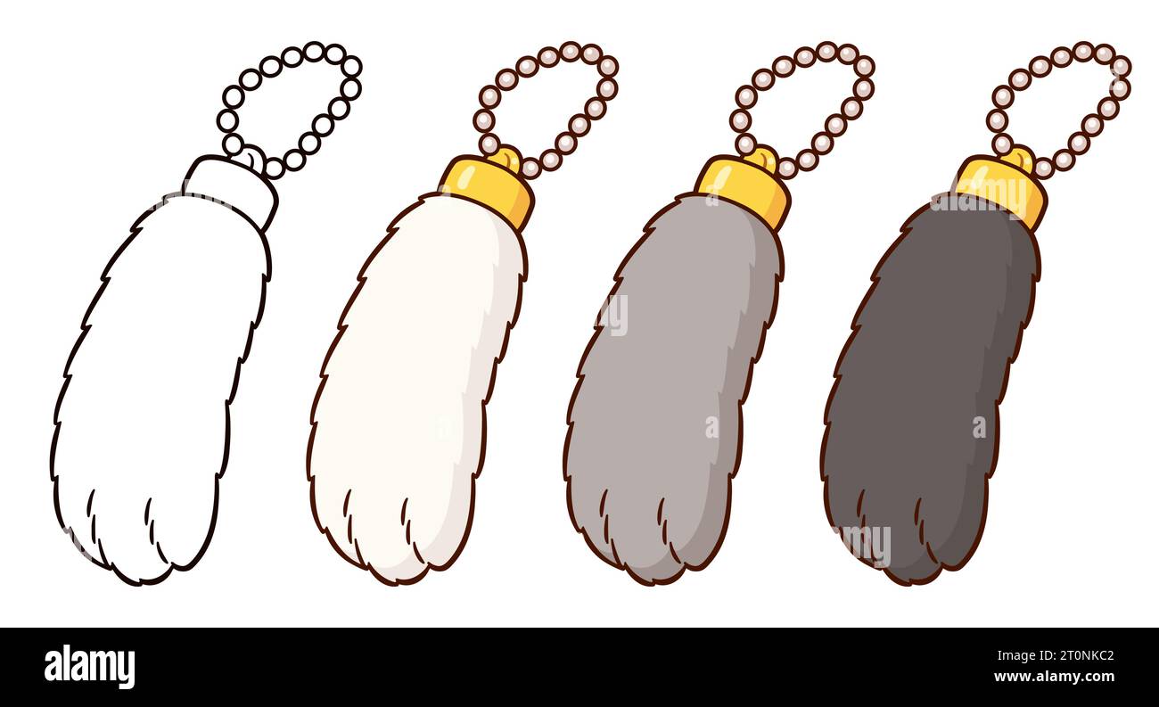 Ensemble de dessin talisman pied de lapin chanceux, porte-clés porte-clés de charme de chance. Différentes couleurs et dessin au trait noir et blanc Illustration vectorielle de dessin animé mignon. Illustration de Vecteur