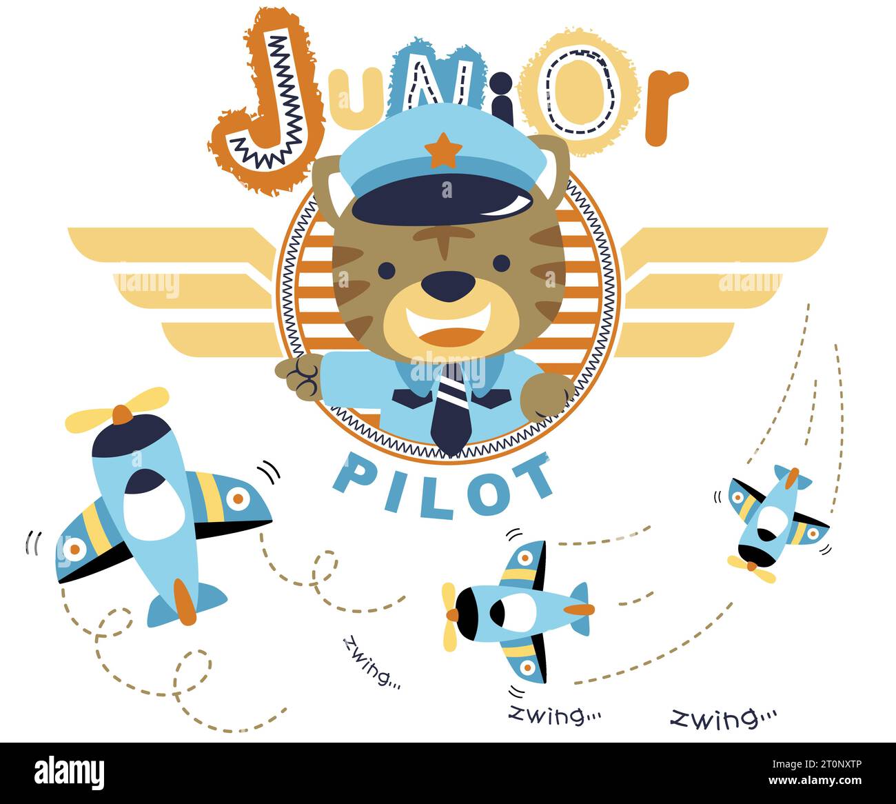Chaton mignon en costume de pilote avec des avions, illustration vectorielle de dessin animé Illustration de Vecteur