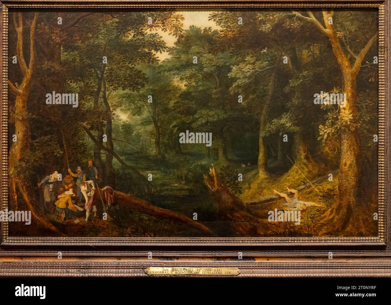 Jan Brueghel l'ancien, «Paysage avec des voleurs divisant le butin», huile sur panneau, c. 1605, Musée national de Varsovie, (MNW), Varsovie, Pologne Banque D'Images