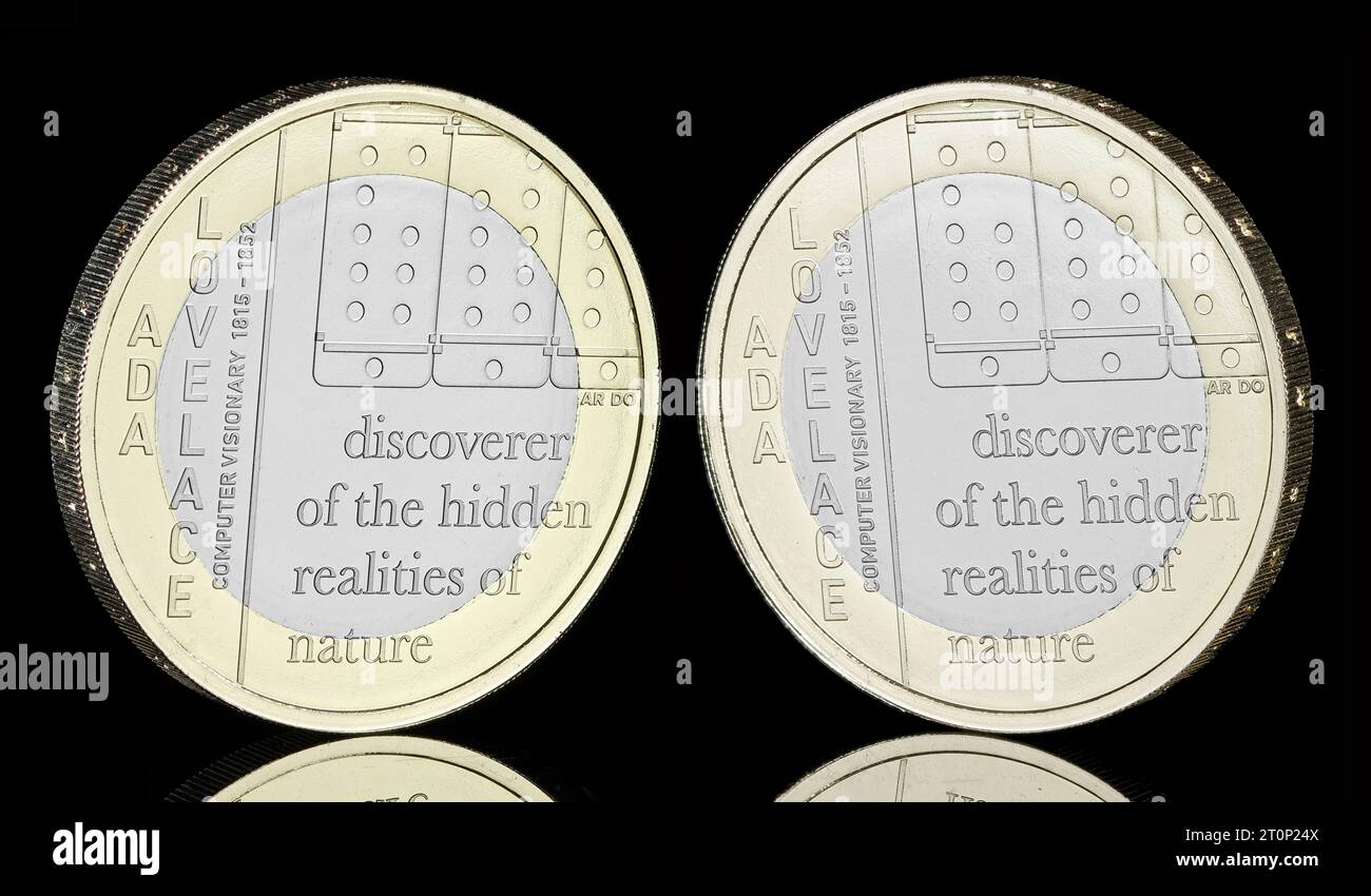 Pièce bimétallique de 2 £ 2023 célébrant l'héritage de l'un des premiers pionniers féminins de l'informatique. L'avers présente le roi Charles III Banque D'Images