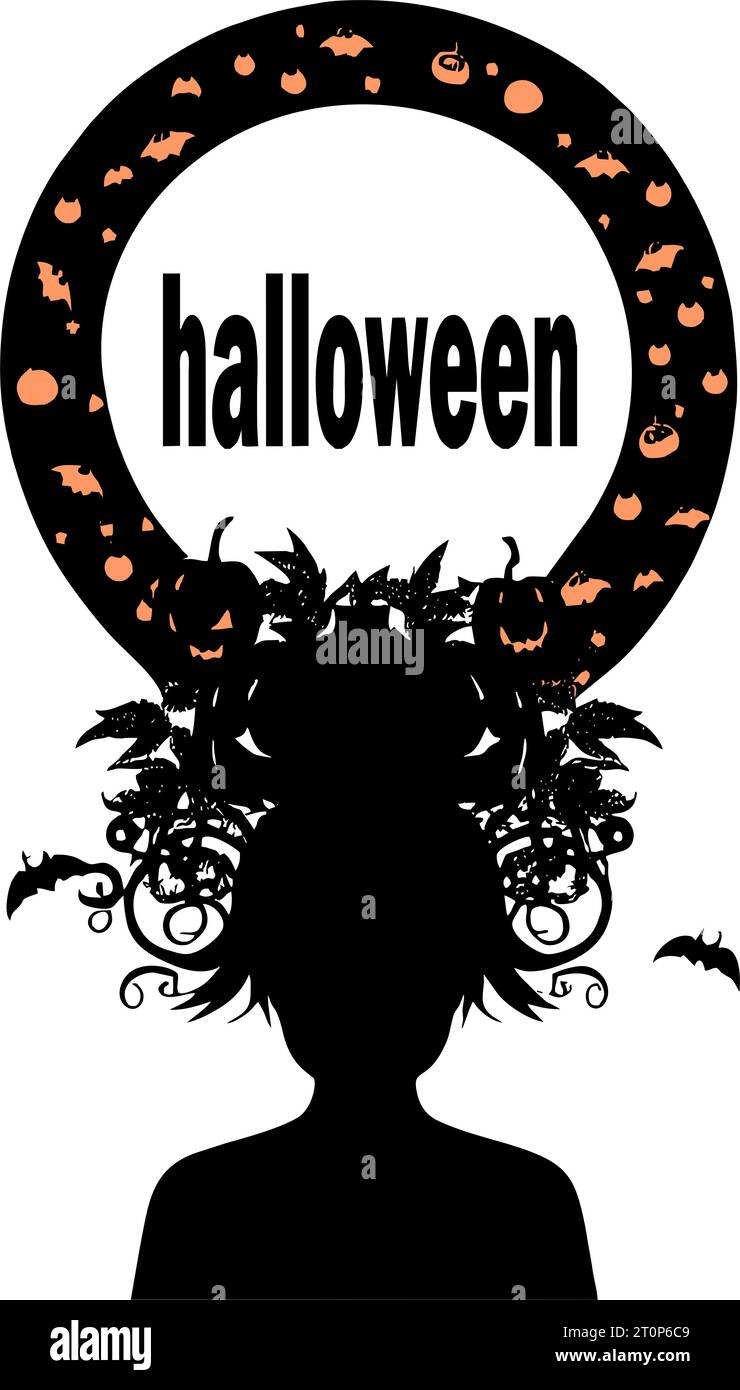 simple motif graphique noir et orange silhouette halloween, logo, design Banque D'Images