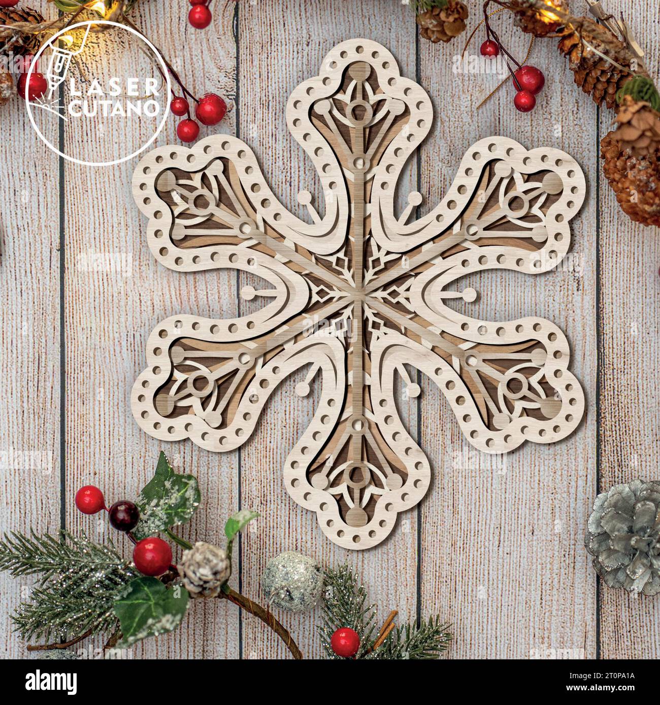 Transformez votre maison en un pays des merveilles hivernales avec notre décor de Noël en flocon de neige superposé. Cette pièce exquise d'art de vacances capture l'en Illustration de Vecteur