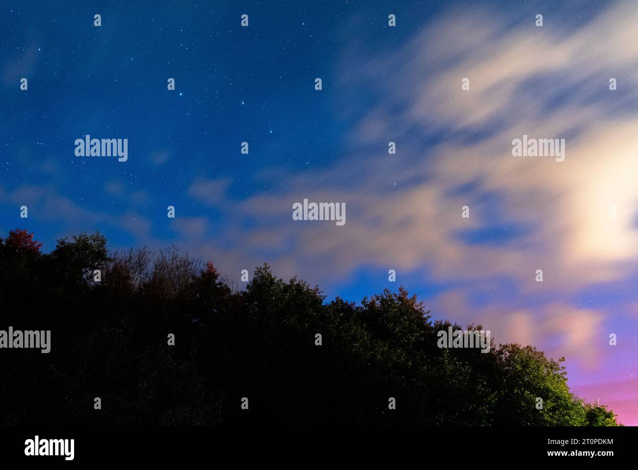 chute de perséides, étoiles la nuit sur fond de nuages Banque D'Images