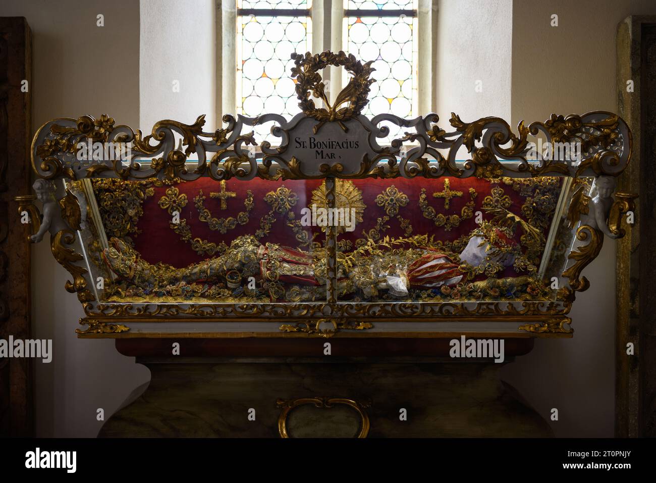 Vestiges de la catacombe Saint-Boniface ou Bonifacius le Martyr dans l'église Saint-Nicolas à Znojmo, République tchèque Banque D'Images