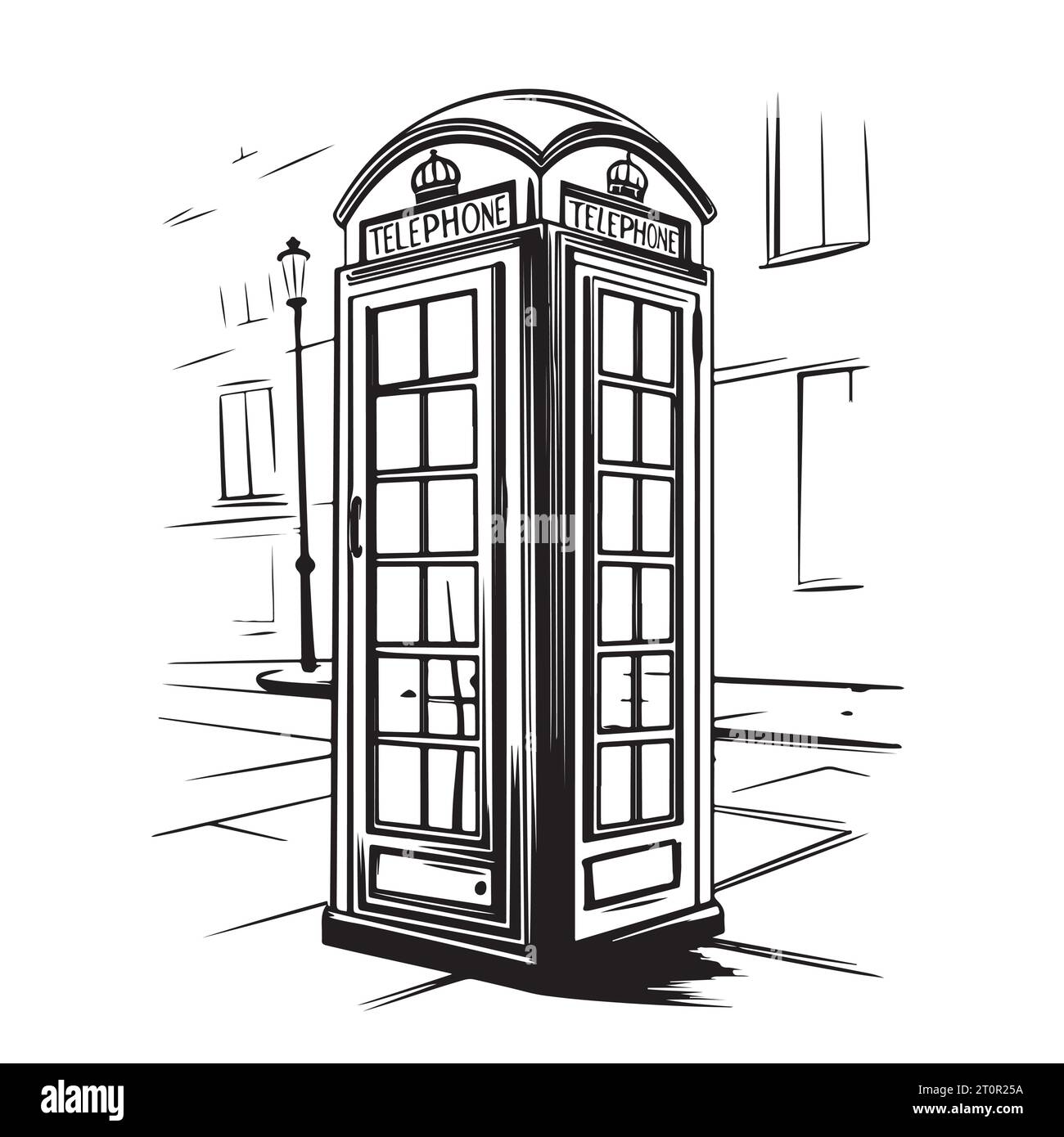 Téléphone rue rétro esquisse dessin à la main Vector Illustration de Vecteur