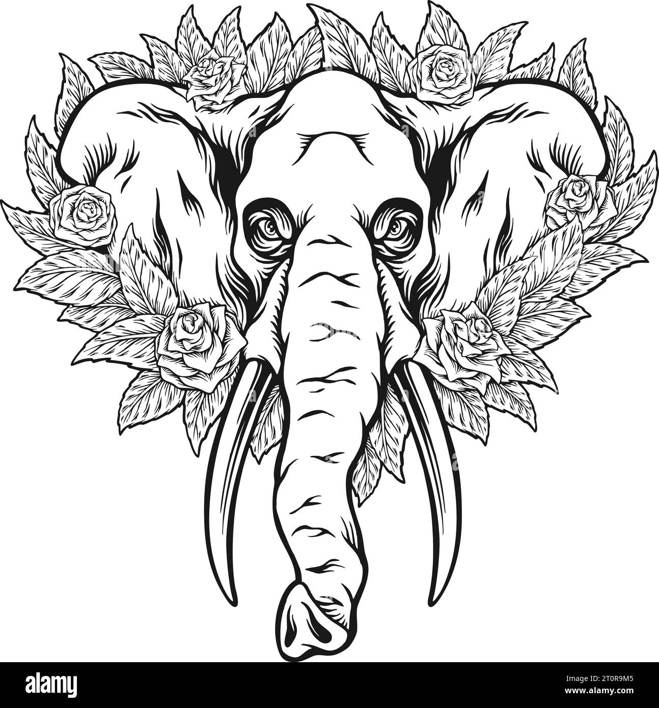 Eternal muerte éléphant floral monochrome illustrations vectorielles pour votre logo de travail, t-shirt de marchandises, autocollants et dessins d'étiquettes, affiche, salutation c Illustration de Vecteur