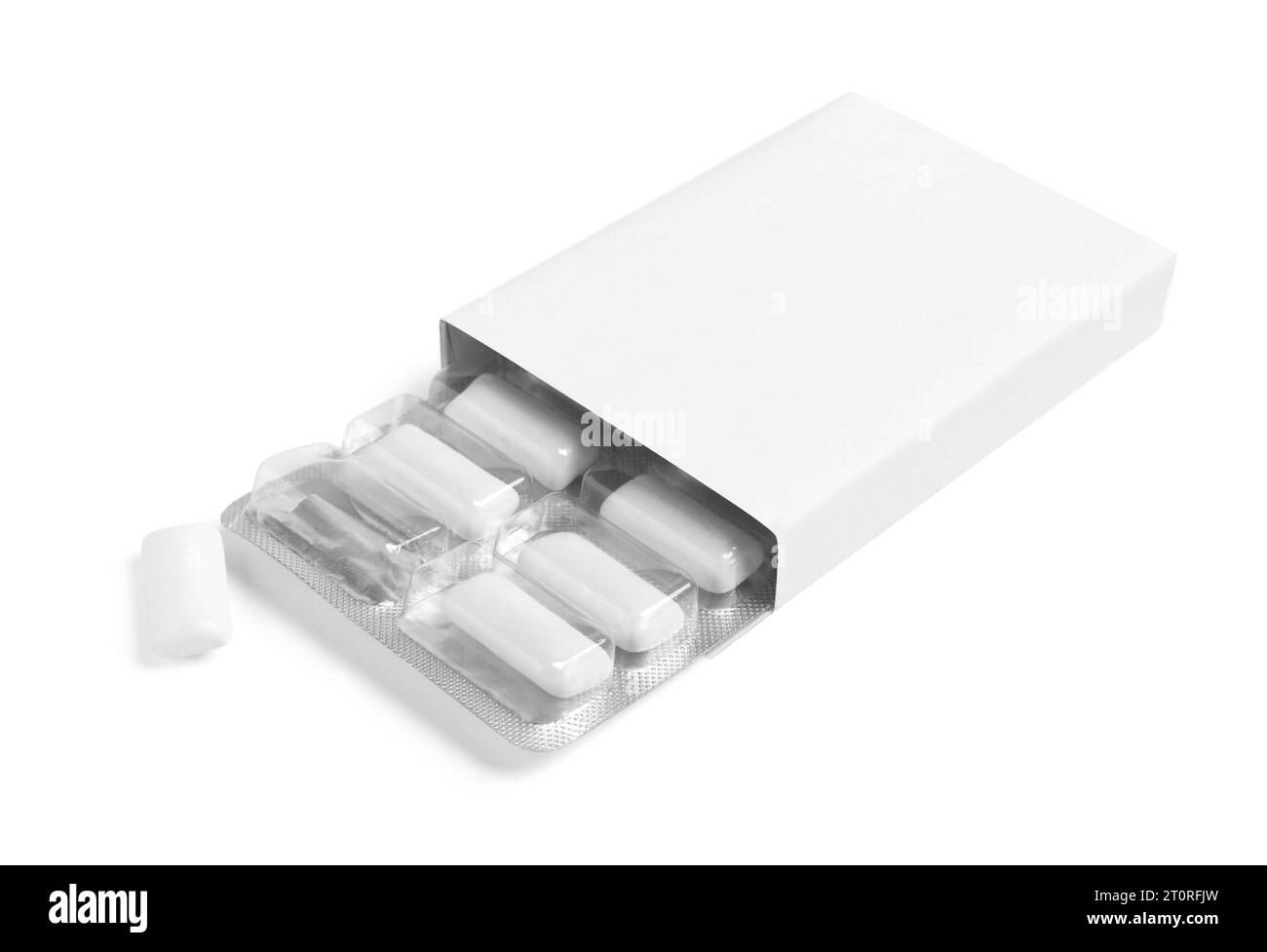 Emballage et blister avec chewing-gums isolé sur blanc Banque D'Images