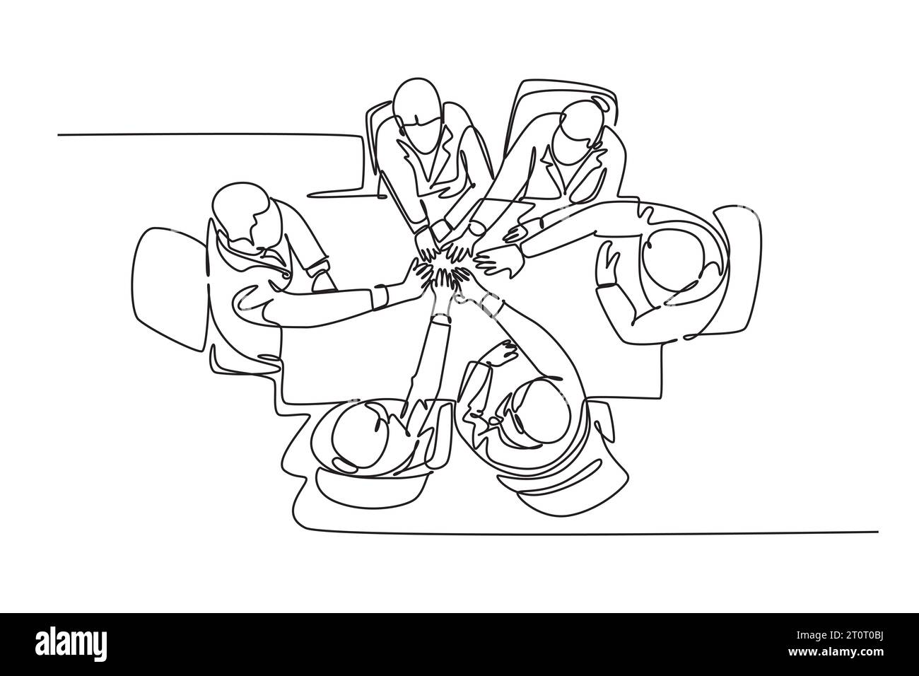 Dessin unique d'une ligne du groupe de vue de dessus des hommes d'affaires et des femmes d'affaires célébrant leur objectif successif à la réunion d'affaires avec cinq gestur élevé Banque D'Images Dessin unique d'une ligne du groupe de vue de dessus des hommes d'affaires et des femmes d'affaires célébrant leur objectif successif à la réunion d'affaires avec cinq gestur élevé Banque D'Images