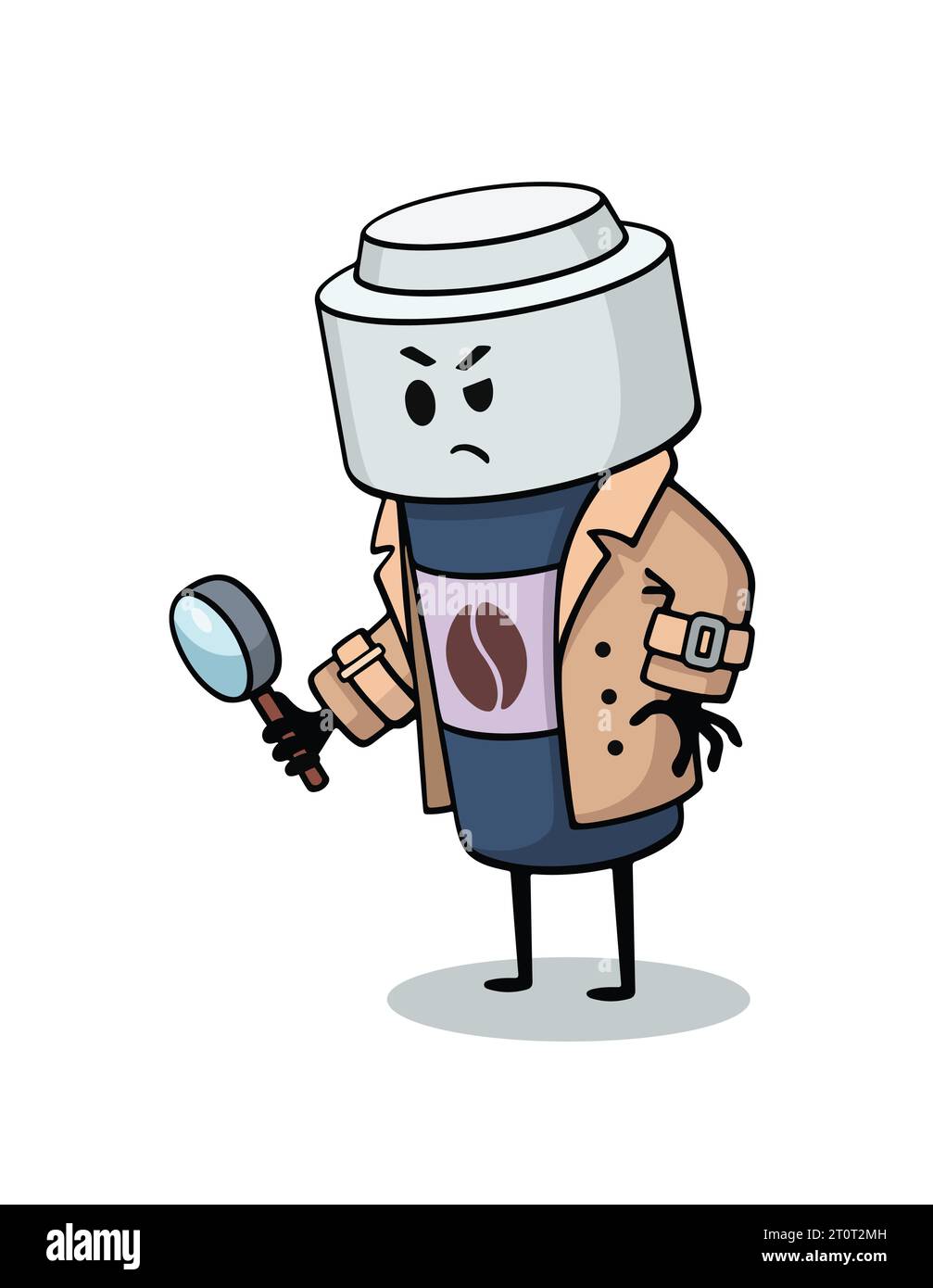 Illustration de dessin animé numérique plat vectoriel, personnage, mascotte - détective de tasse de papier, enquêteur, policier Illustration de Vecteur