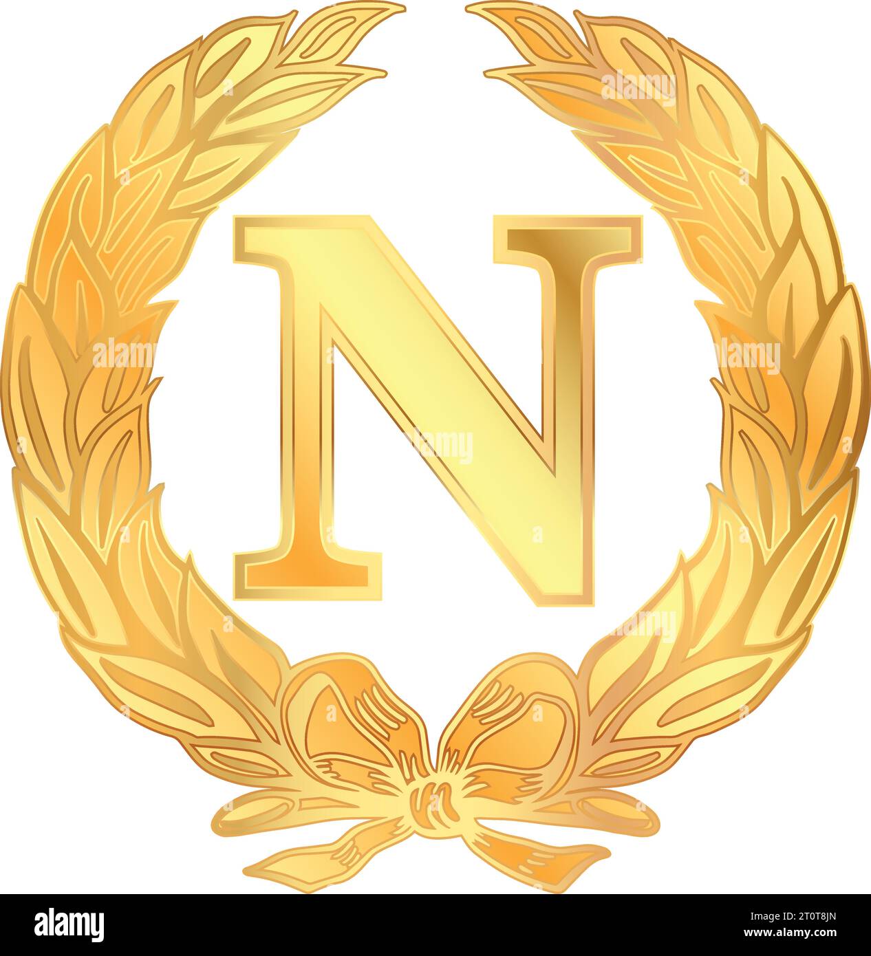 Lettre napoléonienne N symbole à l'intérieur d'une couronne de Laurier, illustration vectorielle dorée sur fond blanc Illustration de Vecteur