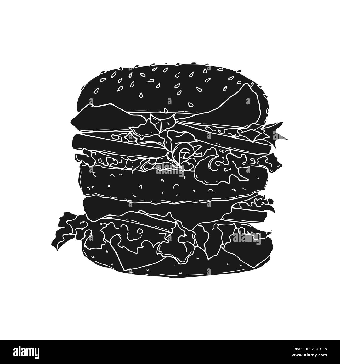 Croquis dessiné à la main de silhouette Burger isolé. Illustration vectorielle Illustration de Vecteur