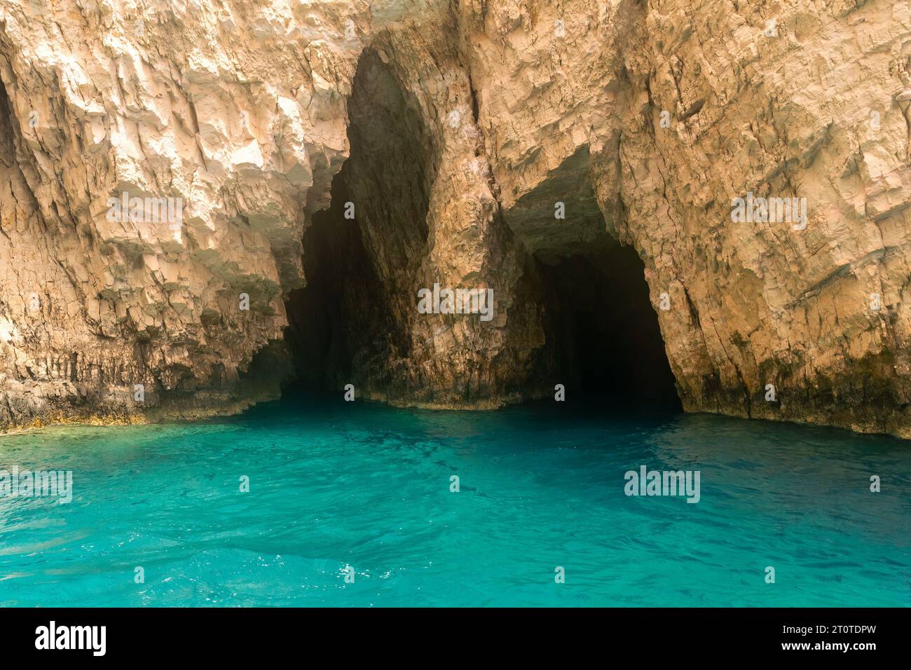Grottes bleues sur l'île de Zakynthos en Grèce. Banque D'Images