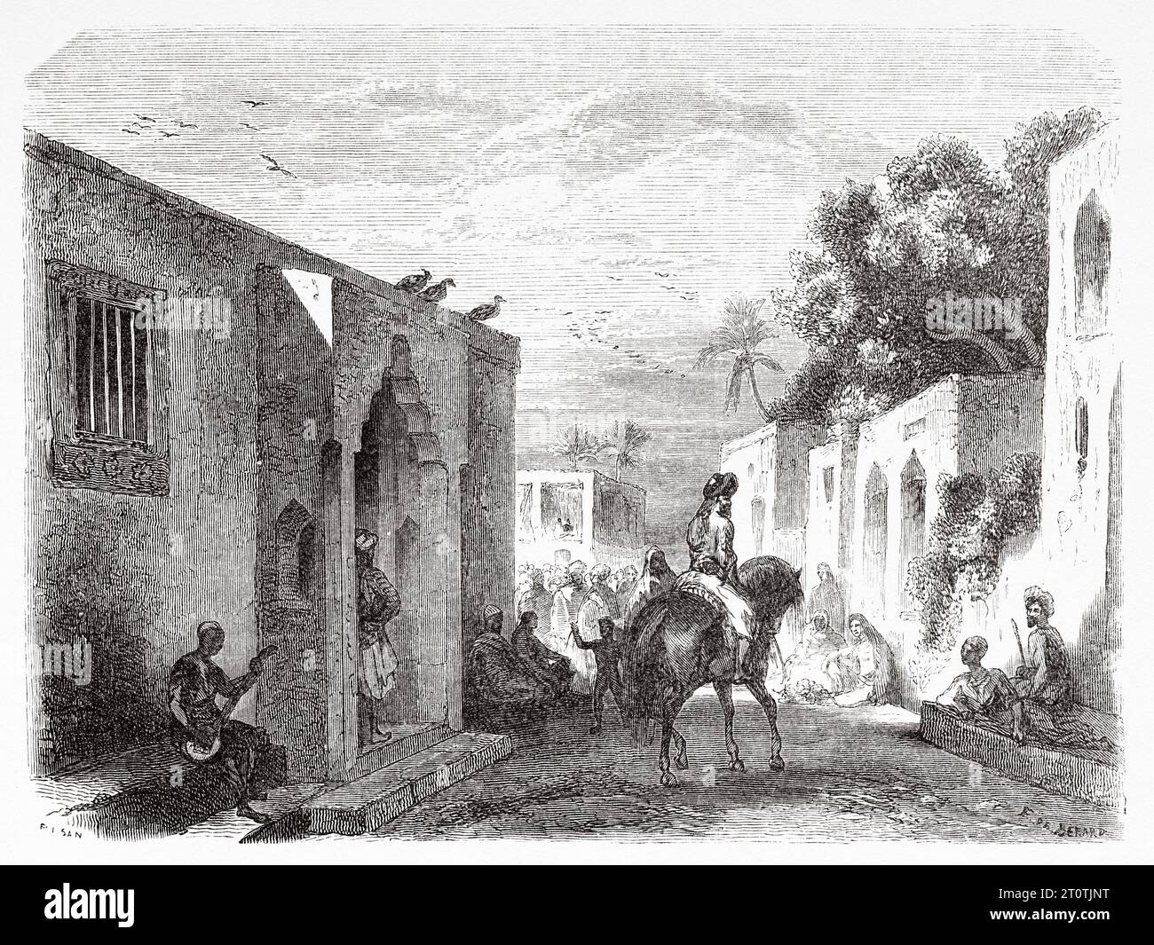 Une rue de Zanzibar City, Tanzanie. Afrique. Gravure ancienne du 19e siècle du Tour du monde 1860 Banque D'Images