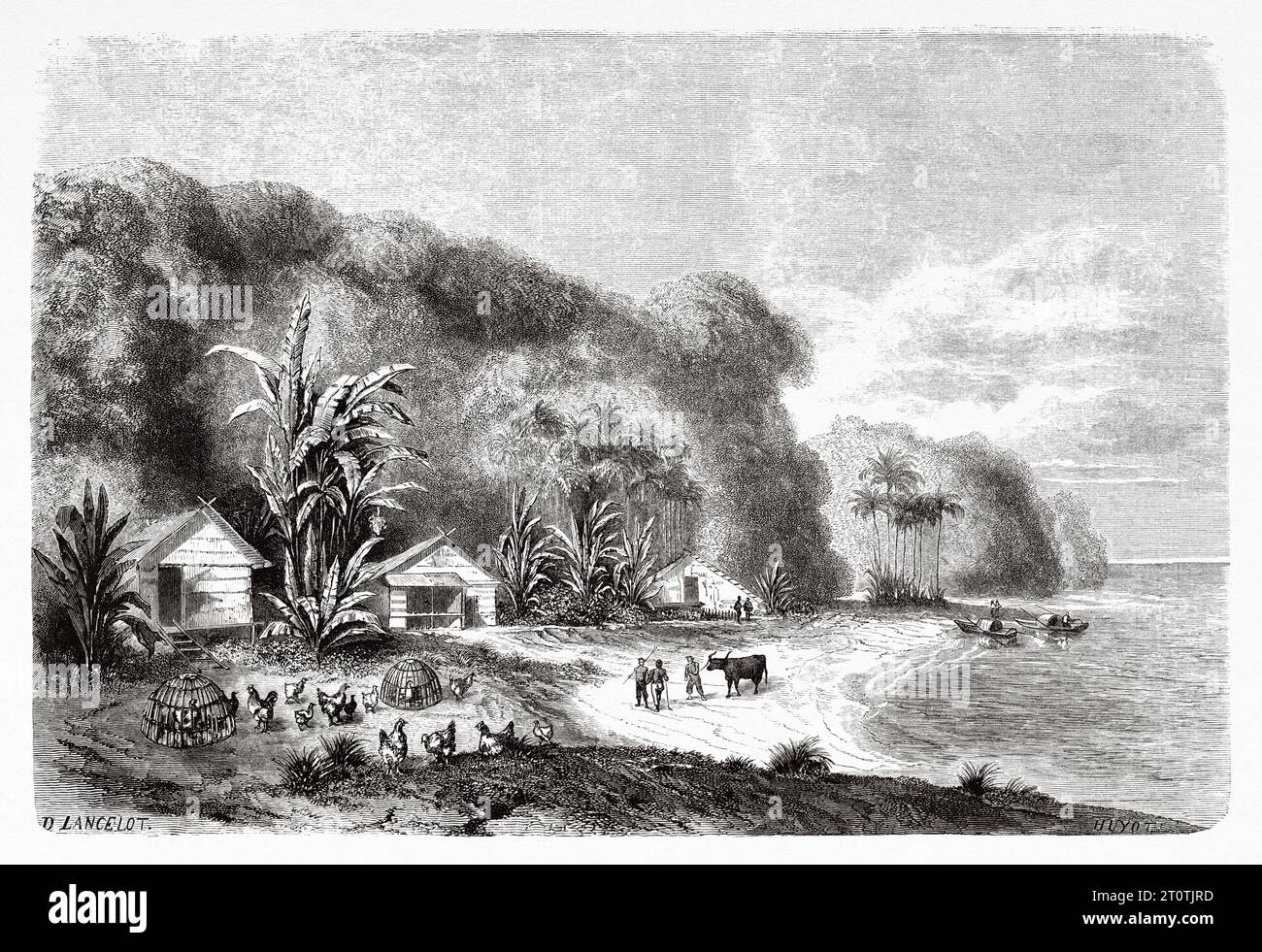 Embouchure de la rivière Saigon. Vietnam. Indochine. Gravure ancienne du 19e siècle du Tour du monde 1860 Banque D'Images