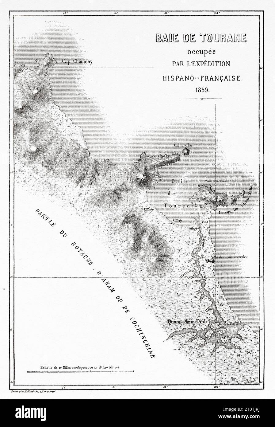 Baie de Tourane occupée par l'expédition française hispano en 1859, Tourane. Vietnam. Indochine. Gravure ancienne du 19e siècle du Tour du monde 1860 Banque D'Images