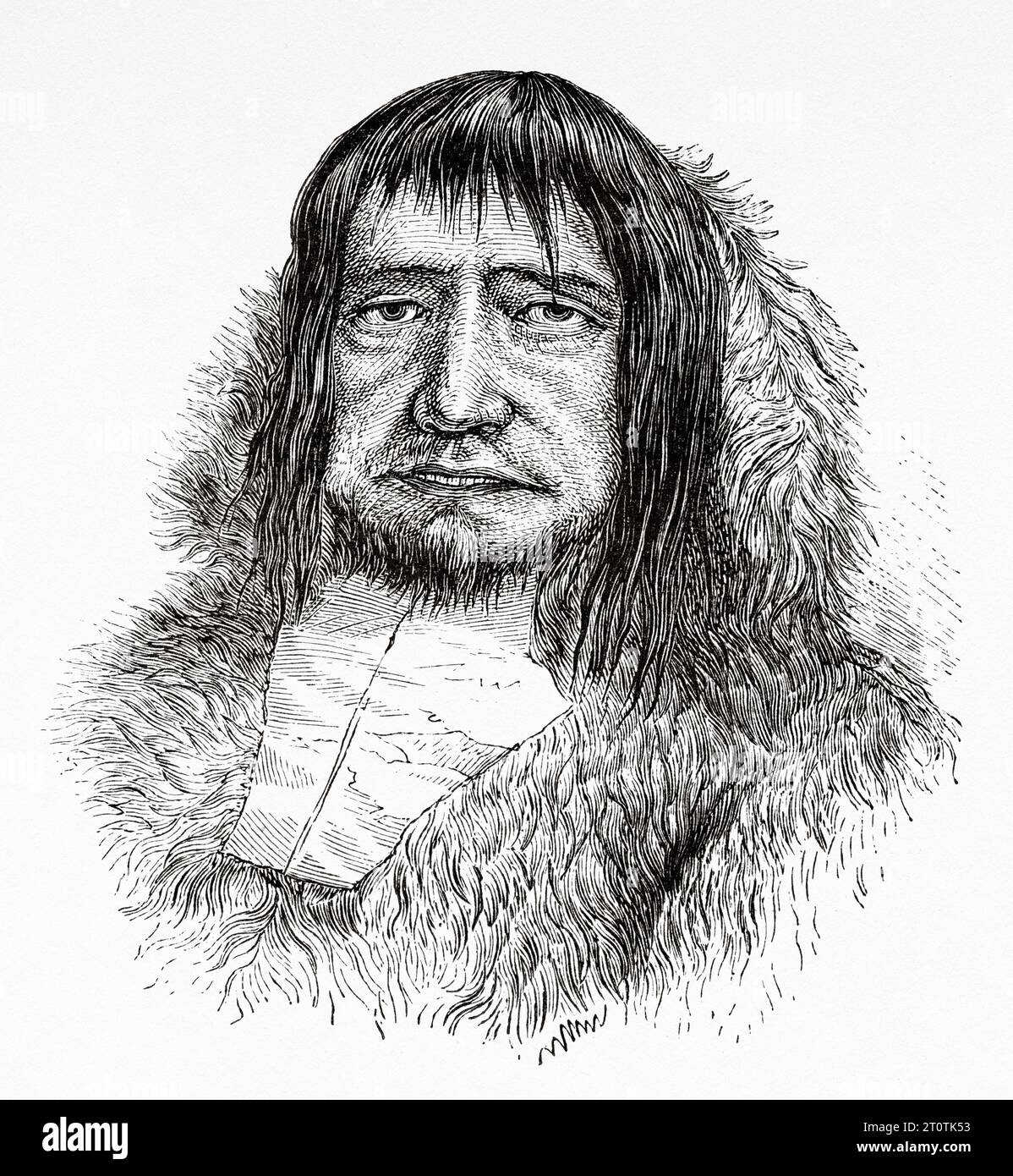 Eskimo man, explorations arctiques dans les années 1853, 1854, 1855 par Elisha Kent Kane. Gravure ancienne du 19e siècle du Tour du monde 1860 Banque D'Images